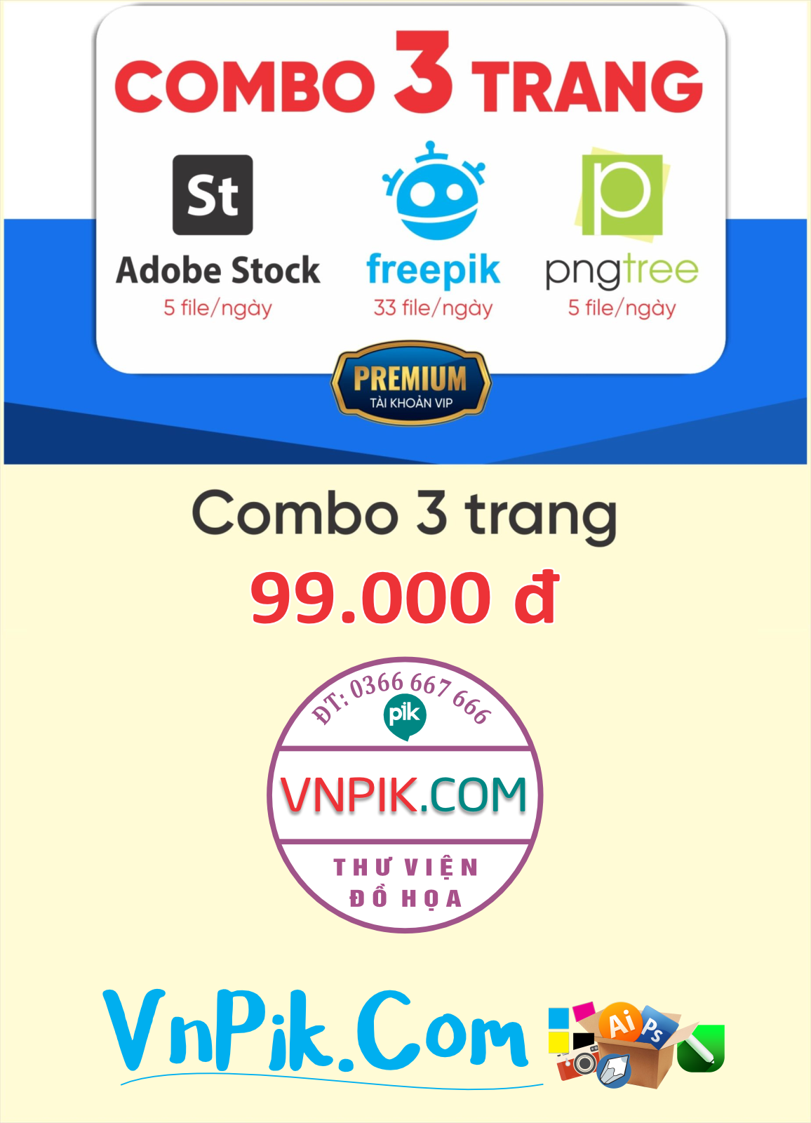 Tài Khoản combo 3 trang Adoba Stock, freeopik, pngtree