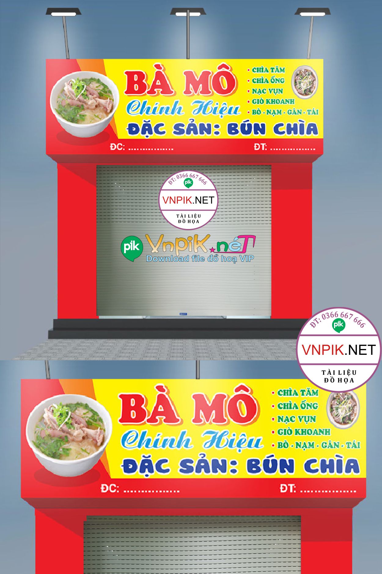 Bảng Hiệu Quán Bún Bò bà mô đặc sản bún chìa file corel