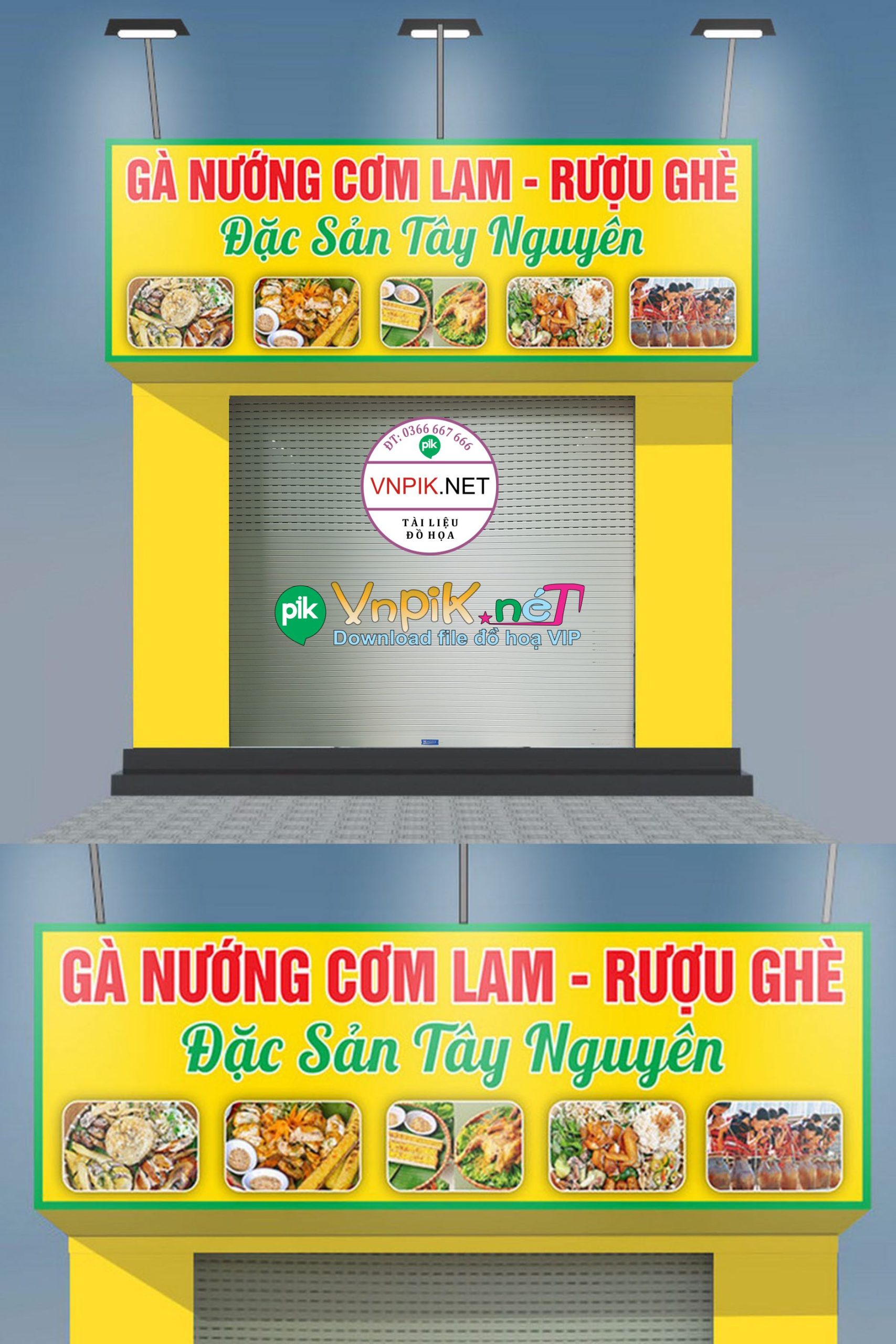 Bảng quảng cáo quán đặc sản tây nguyên cơm lam file Corel