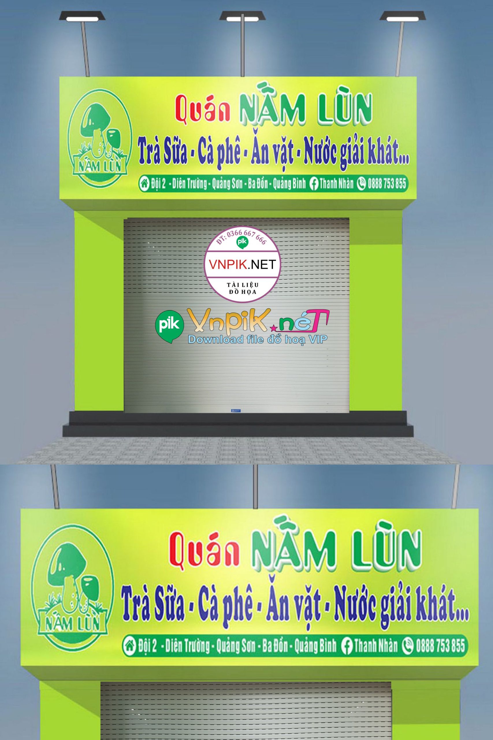 Mẫu bảng hiệu quán cà phê trà sữa nấm lùn file corel