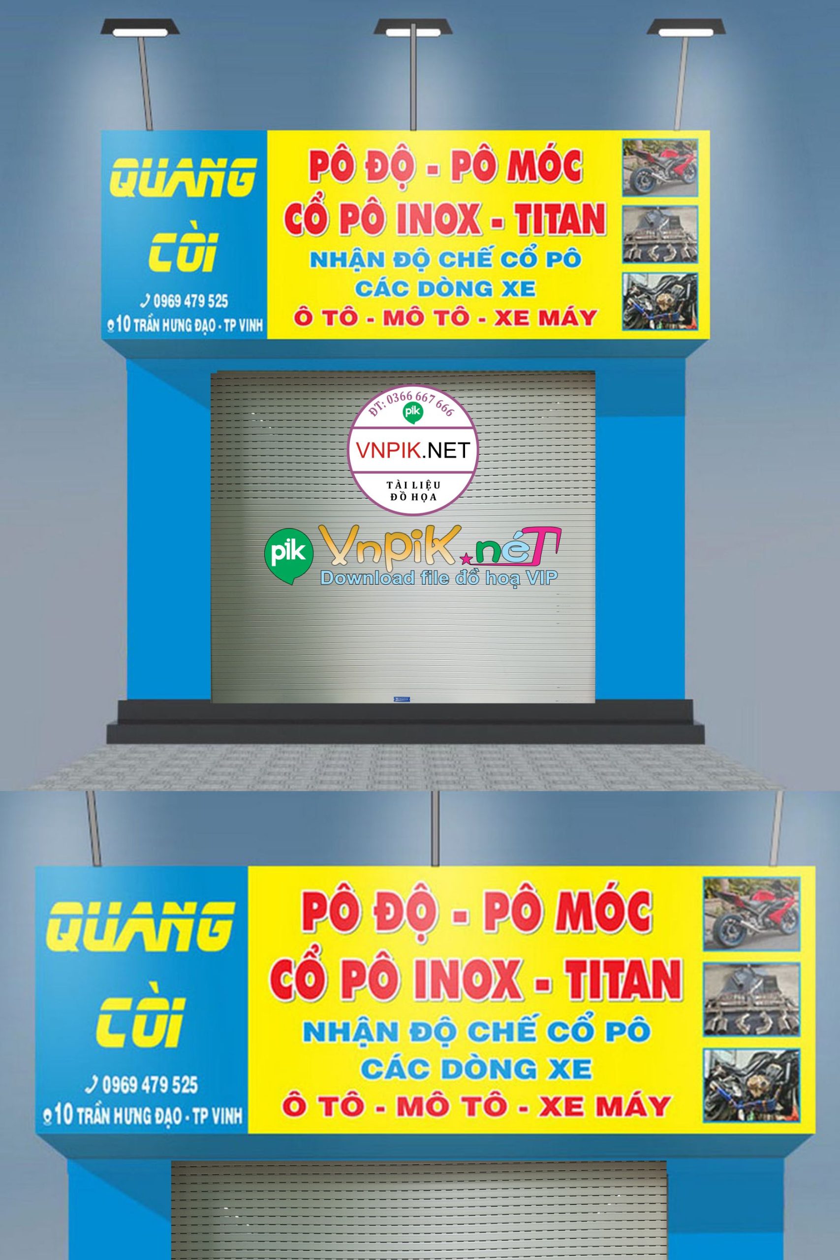 Mẫu bảng hiệu quang còi độ pô xe máy cdr