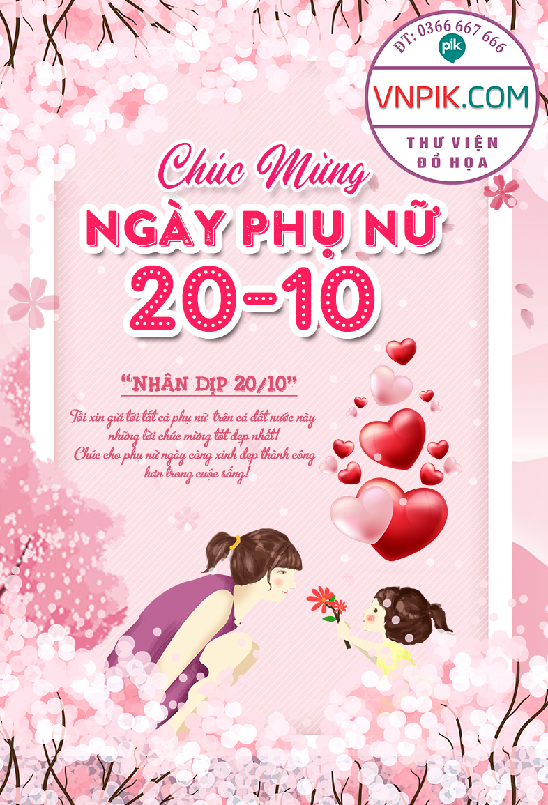 Poster Tranh Cổ Động Kỉ Niệm Ngày Phụ Nữ Việt Nam 20 Tháng 10 File Vector PSD 12