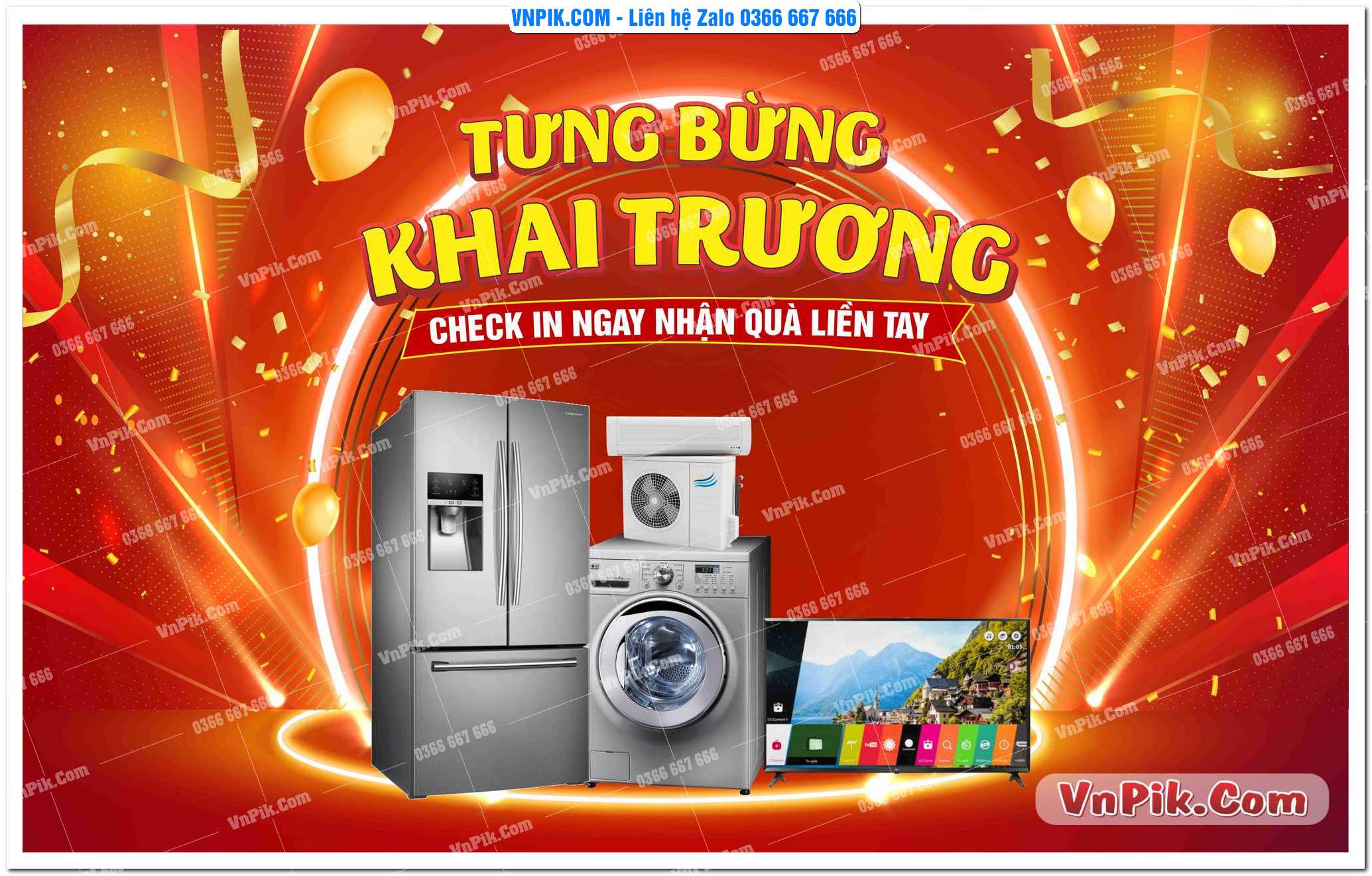 Mẫu Khuyến Mãi Tưng bừng khai trương – check in ngay nhận quà liền tay