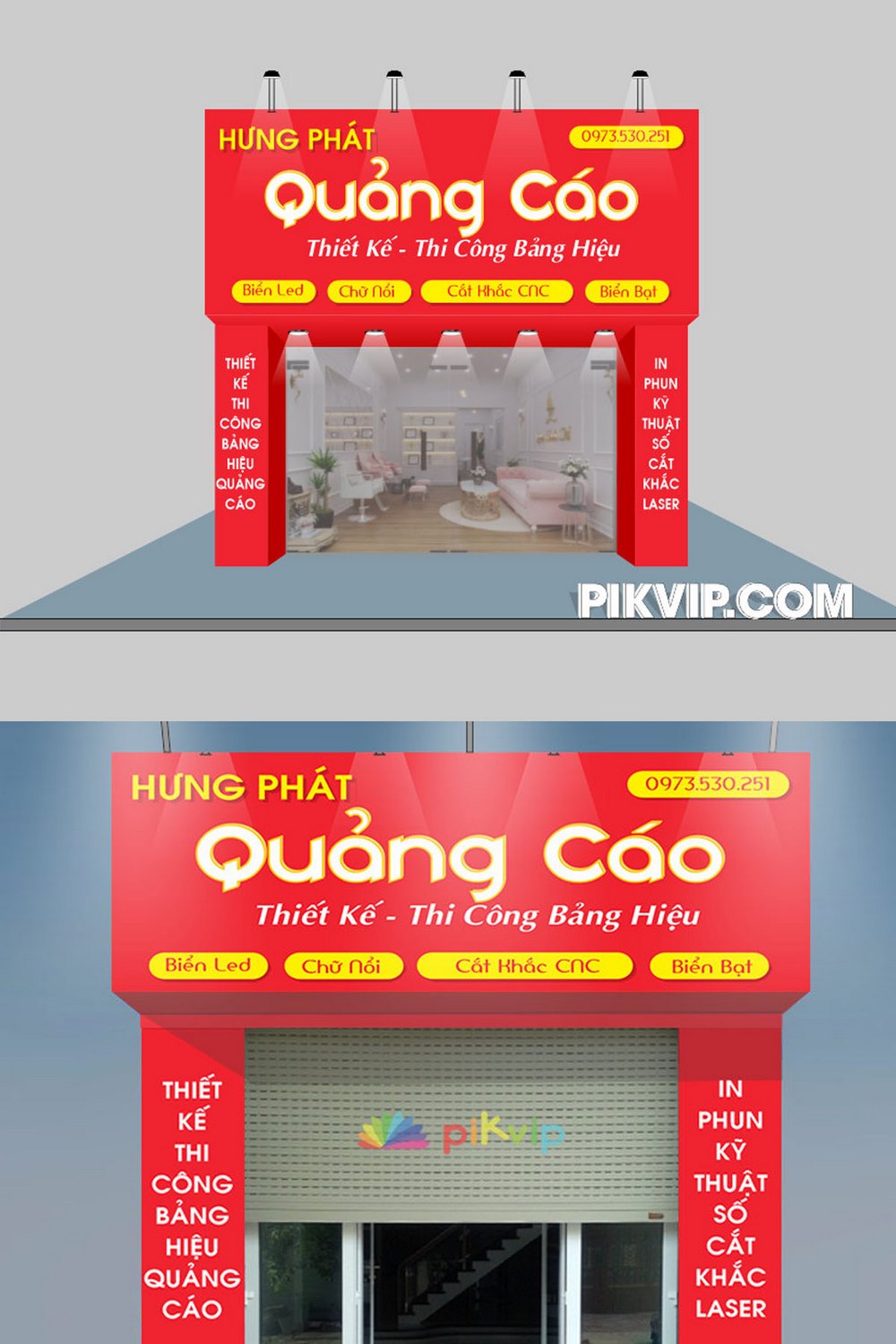 Mẫu bảng hiệu tiệm quảng cáo hưng phát