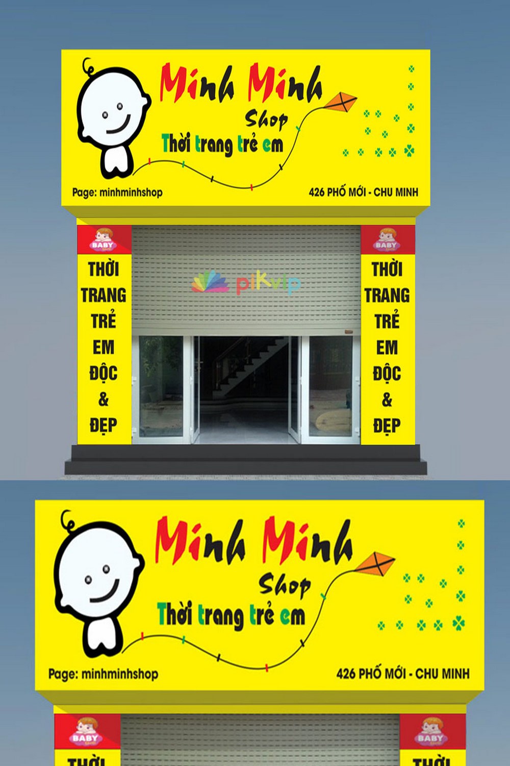 Mẫu biển quảng cáo shop thời trang trẻ em minh minh