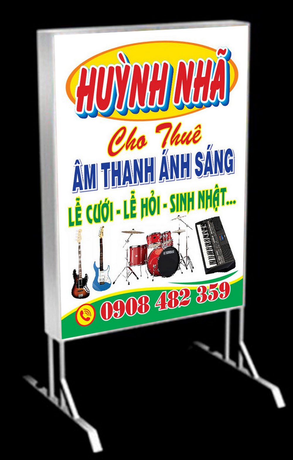 Mẫu bảng hiệu cho thuê âm thanh ánh sáng Huỳnh Nhã