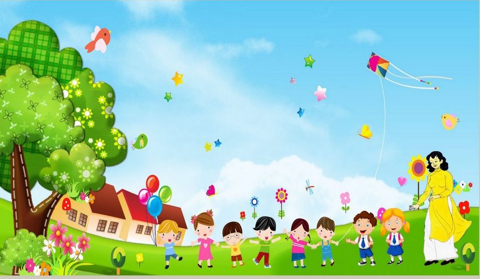 maket trang trí mầm non cô giáo mặc áo vàng