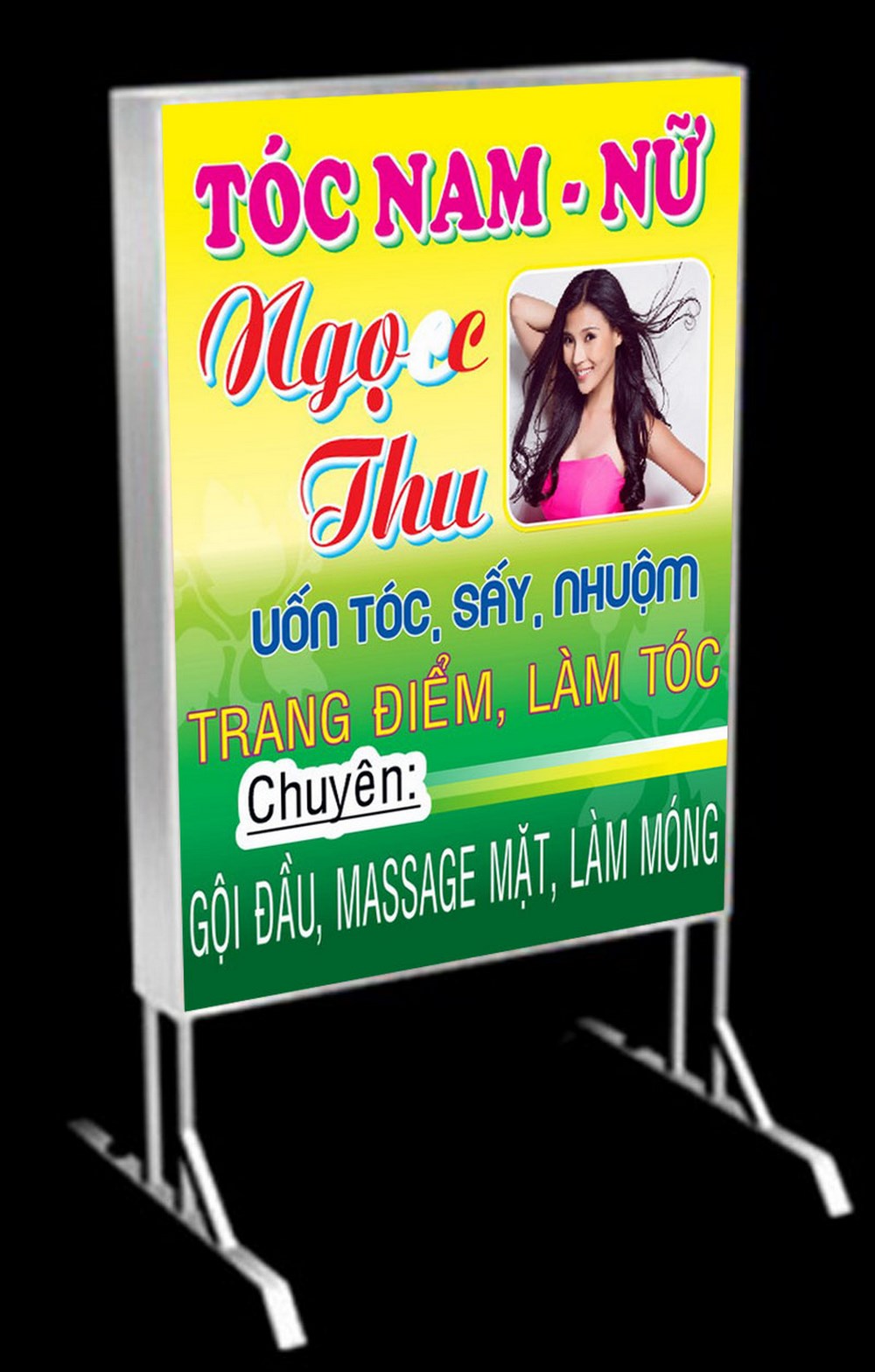 Mẫu bảng hiệu quảng cáo tiệm cắt tóc nam nữ ngọc thu