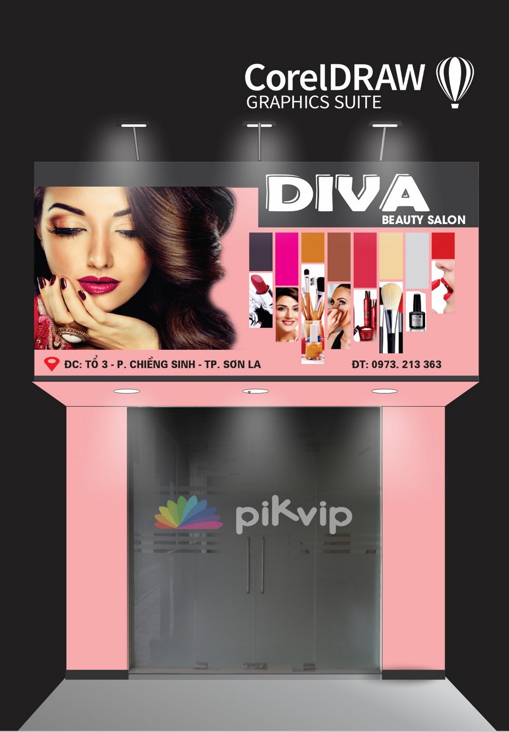 Bảng quảng cáo beauty salon Diva file corel