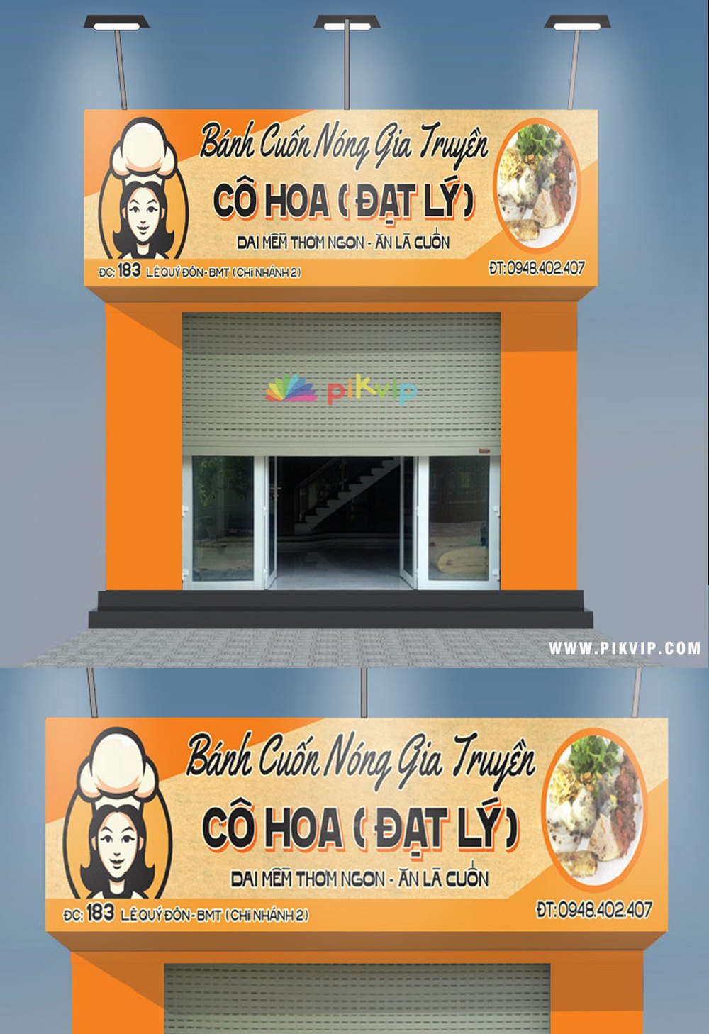 Bảng hiệu bánh cuốn nóng hoa file corel