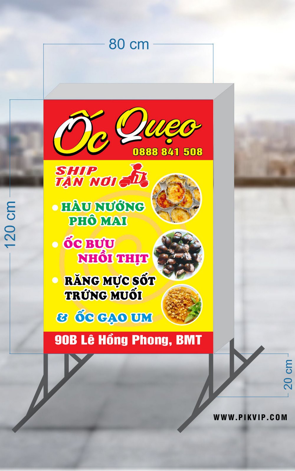 Bảng hiệu hộp đứng quán ốc quẹo file corel