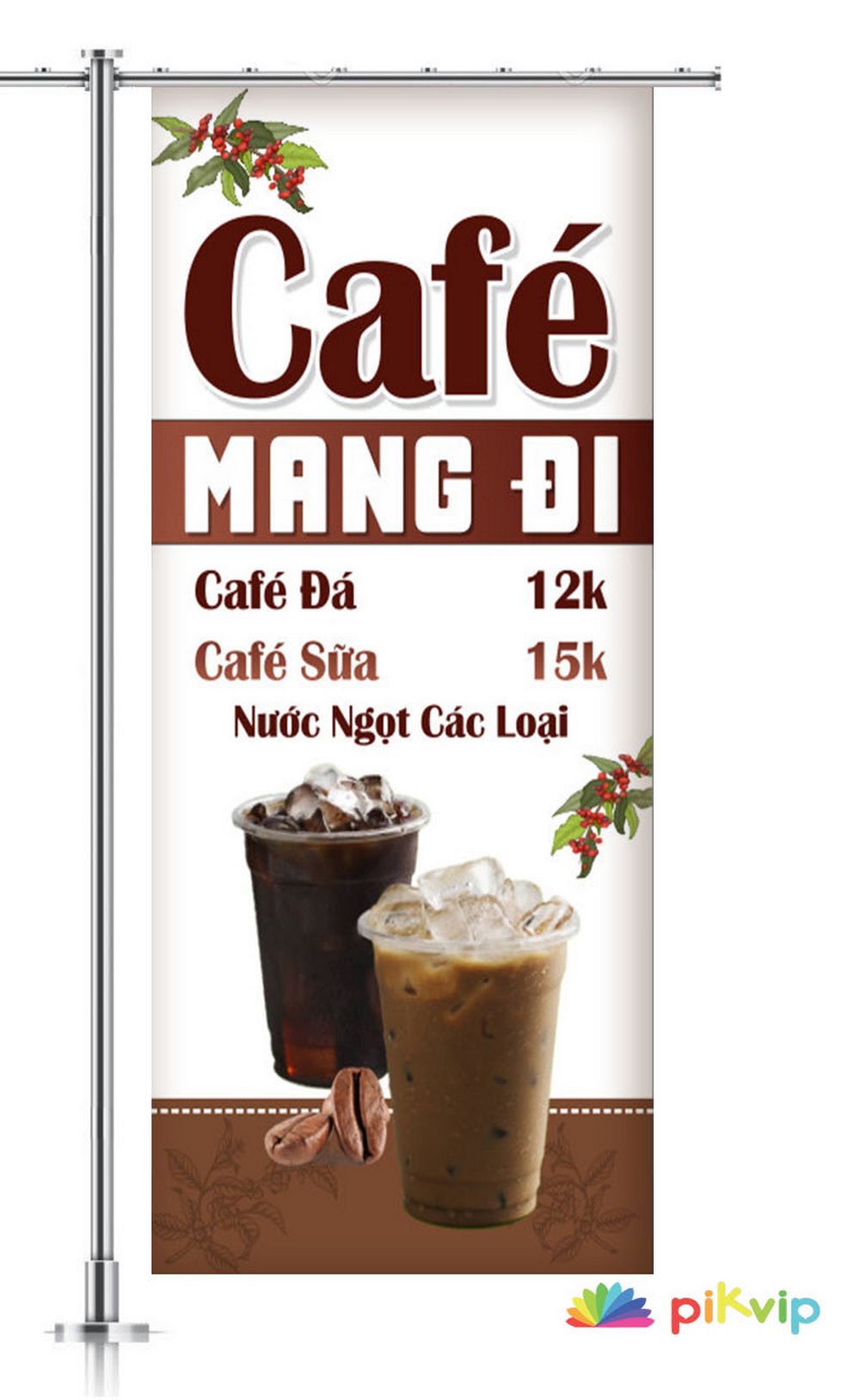 Phướn treo quảng cáo quán cà phê mang đi màu trắng file corel