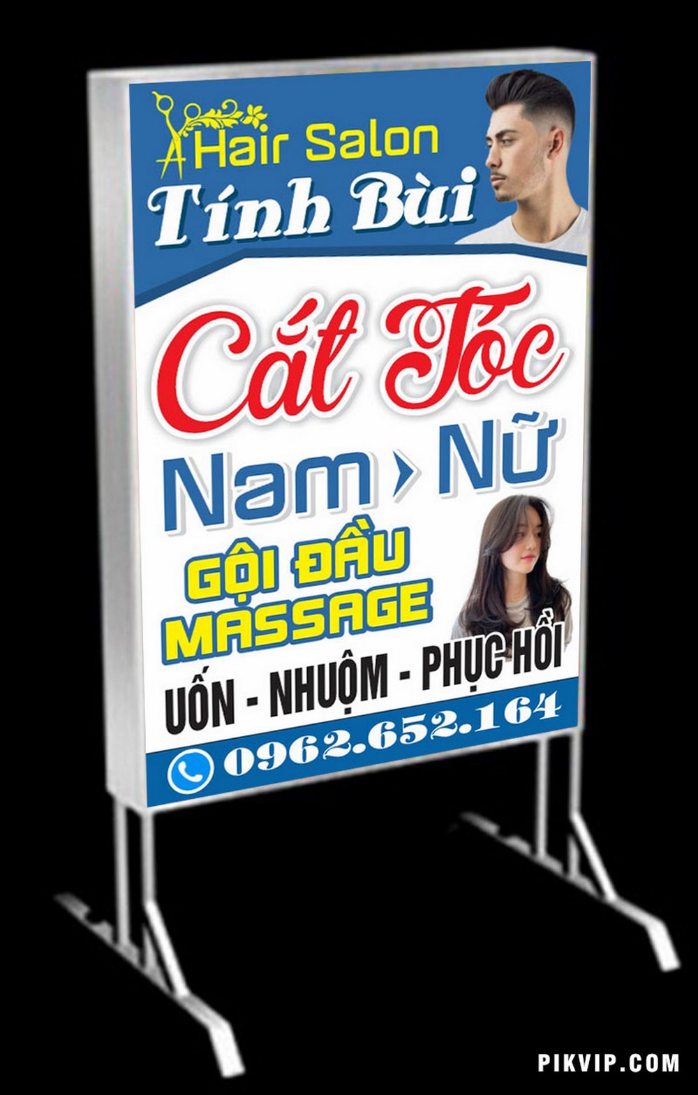 Bảng quảng cáo tiệm cắt tóc nam nữ tín bùi file corel