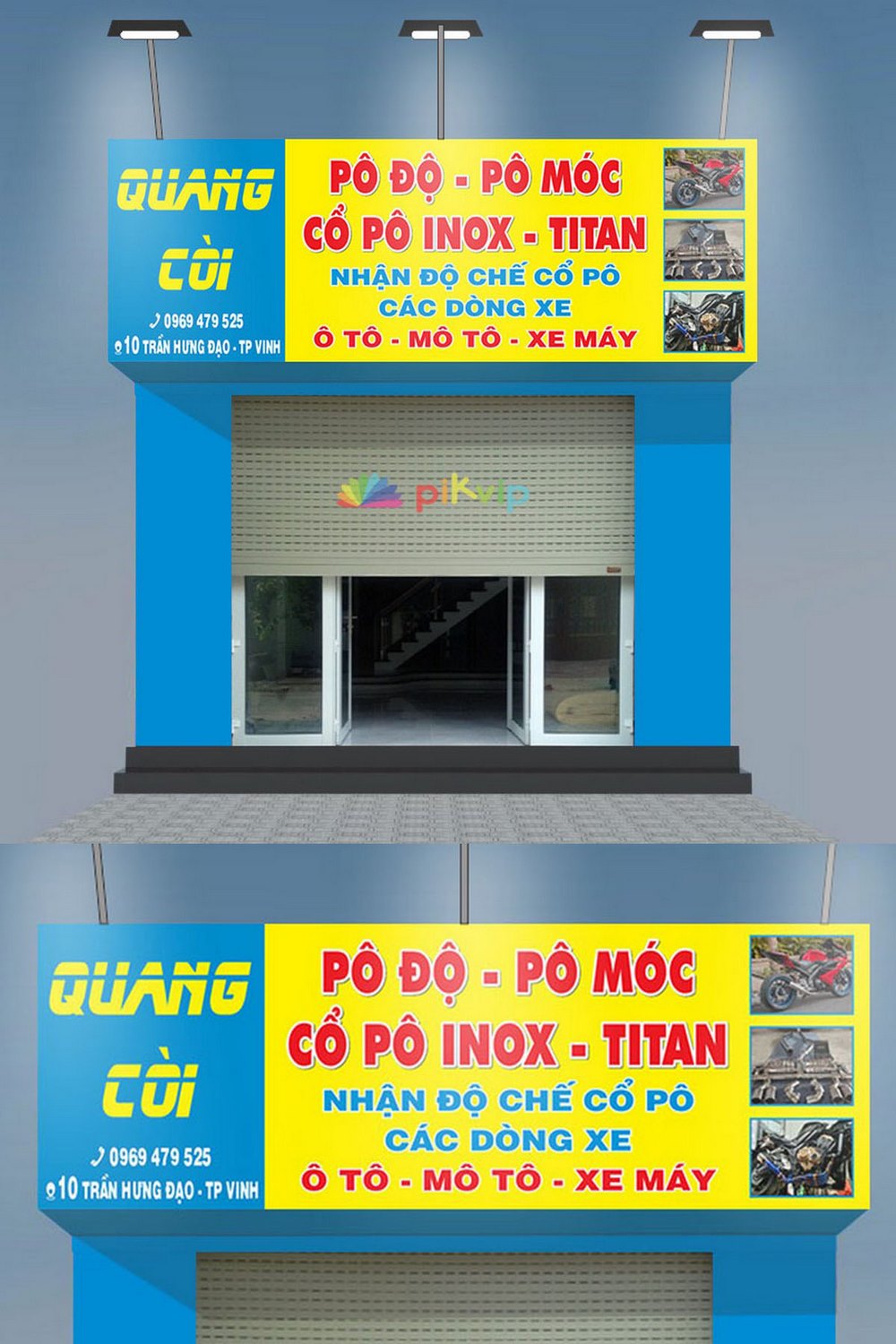 Mẫu bảng hiệu quang còi độ pô xe máy cdr