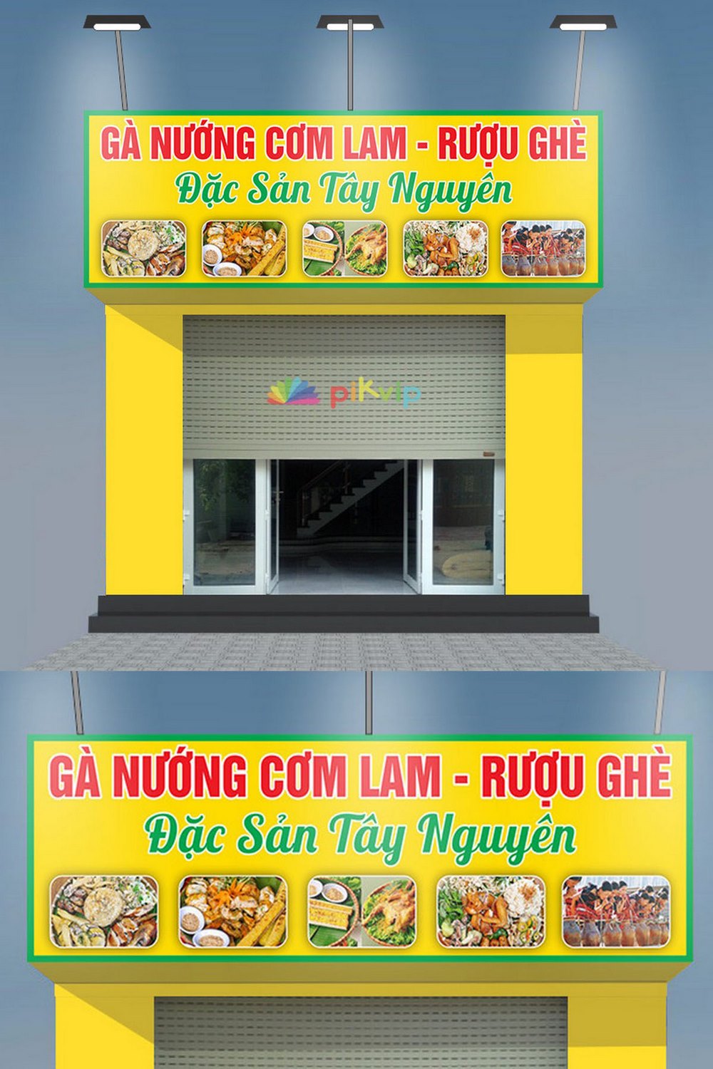 Bảng quảng cáo quán đặc sản tây nguyên cơm lam file Corel