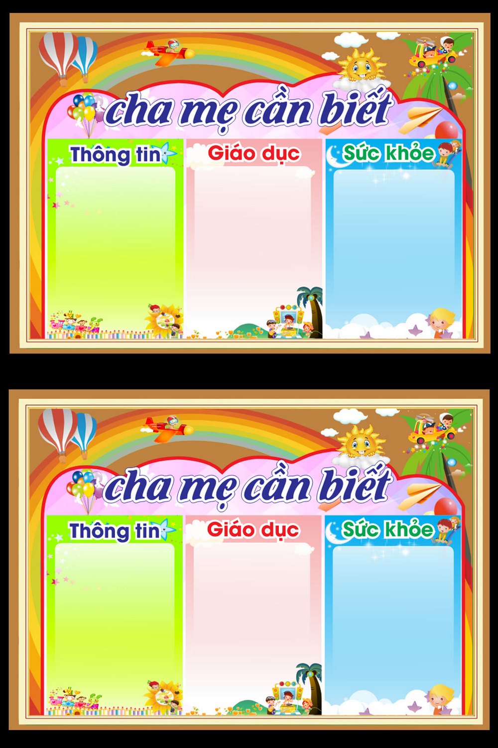 Bảng cha mẹ cần biết trang trí mầm non file corel 01