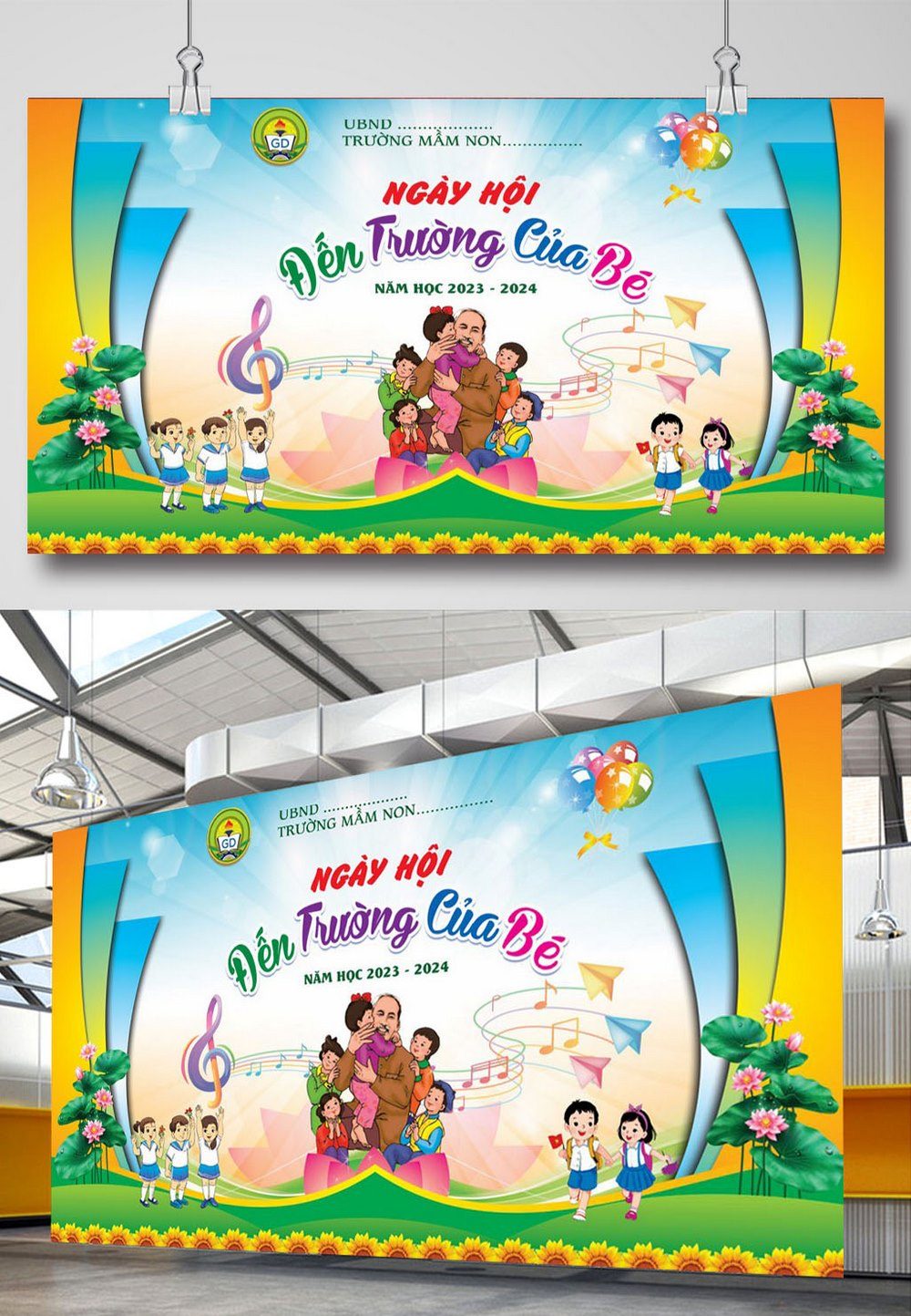 Backdrop sân khấu ngày hội đến trường của bé 2023 file corel x3 04