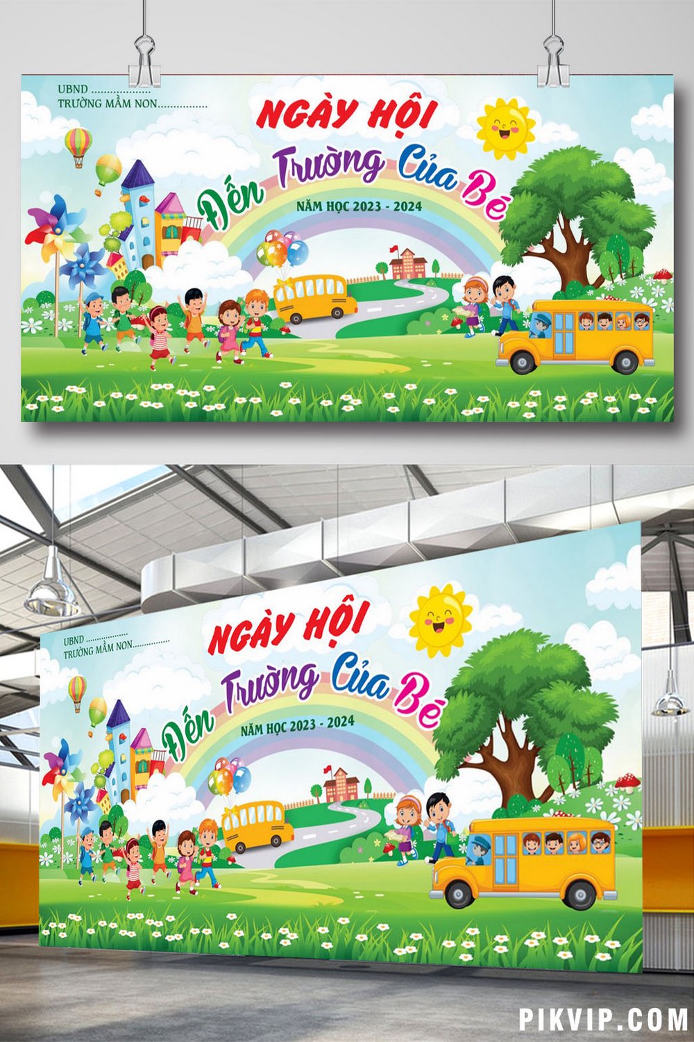 Backdrop sân khấu ngày hội đến trường của bé 2023 file corel x3 14