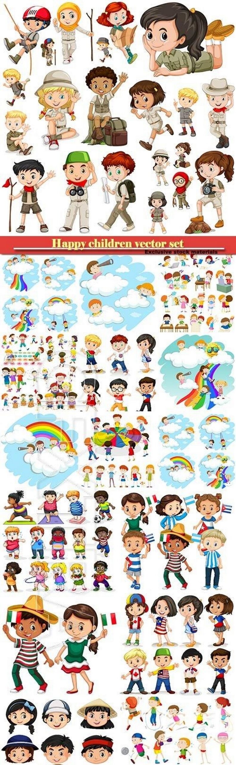 Happy children vector set