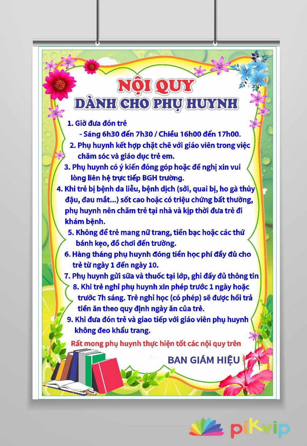 Bảng nội quy dành cho phụ huynh