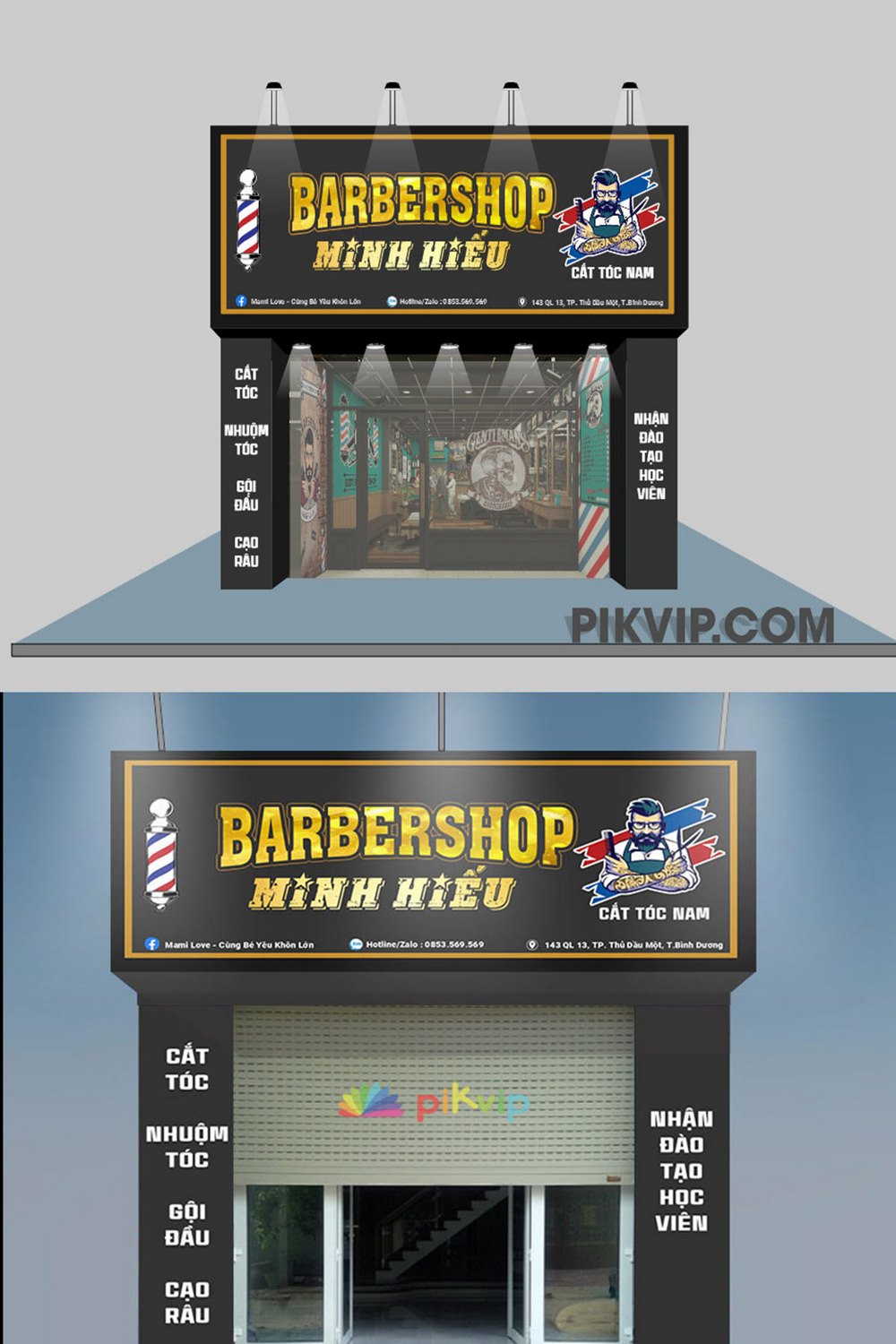 Mẫu bảng quảng cáo tiệm hớt tóc nam barbershop minh hiếu