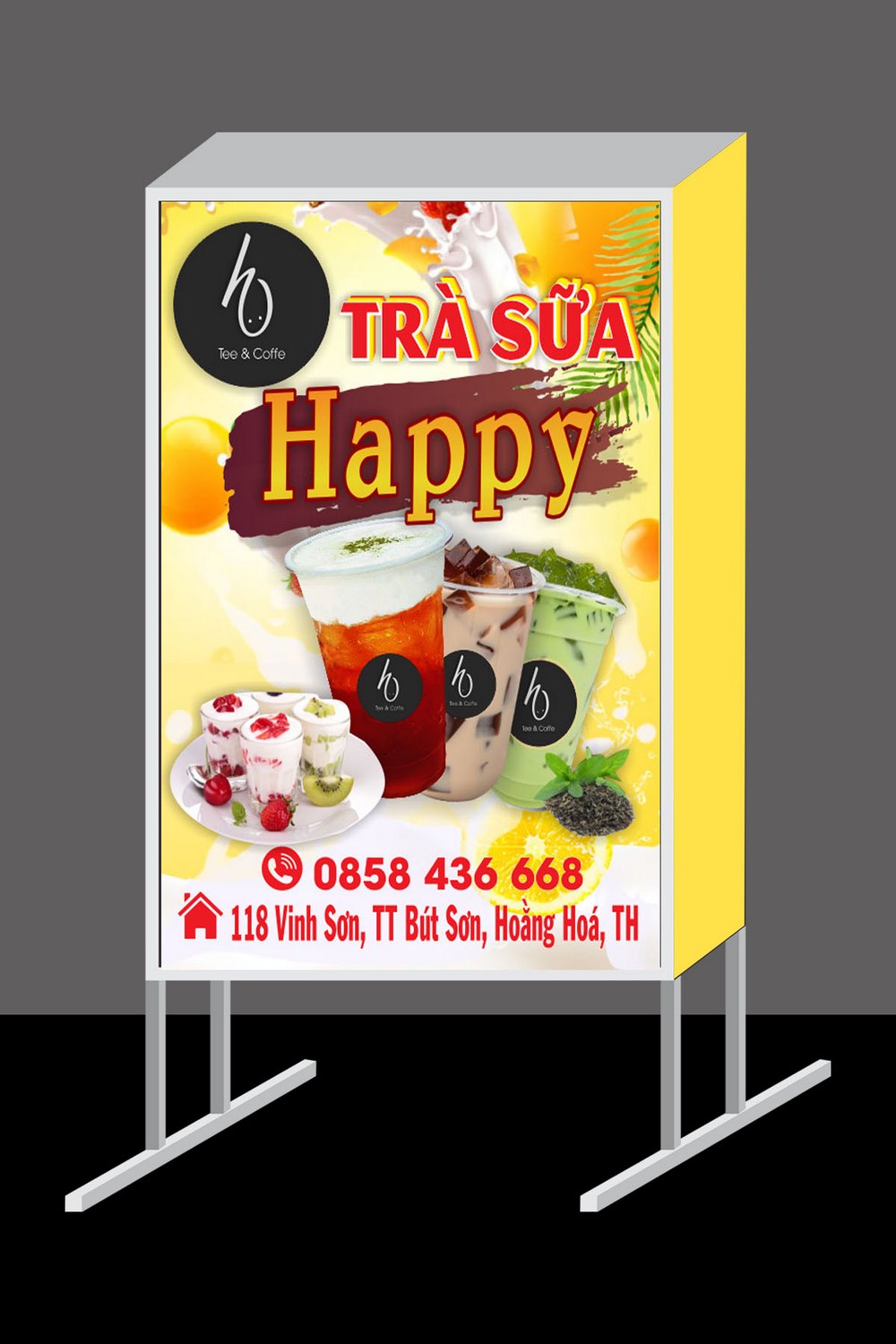 Mẫu biển vẫy tiệm trà sữa happy