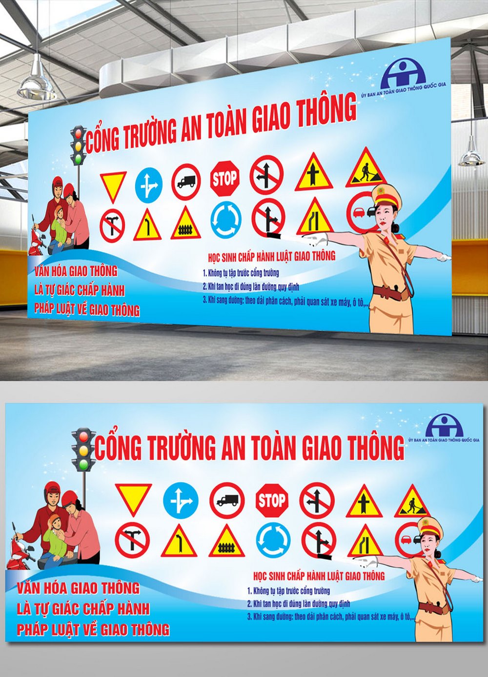 Mẫu cổng trường an toàn giao thông