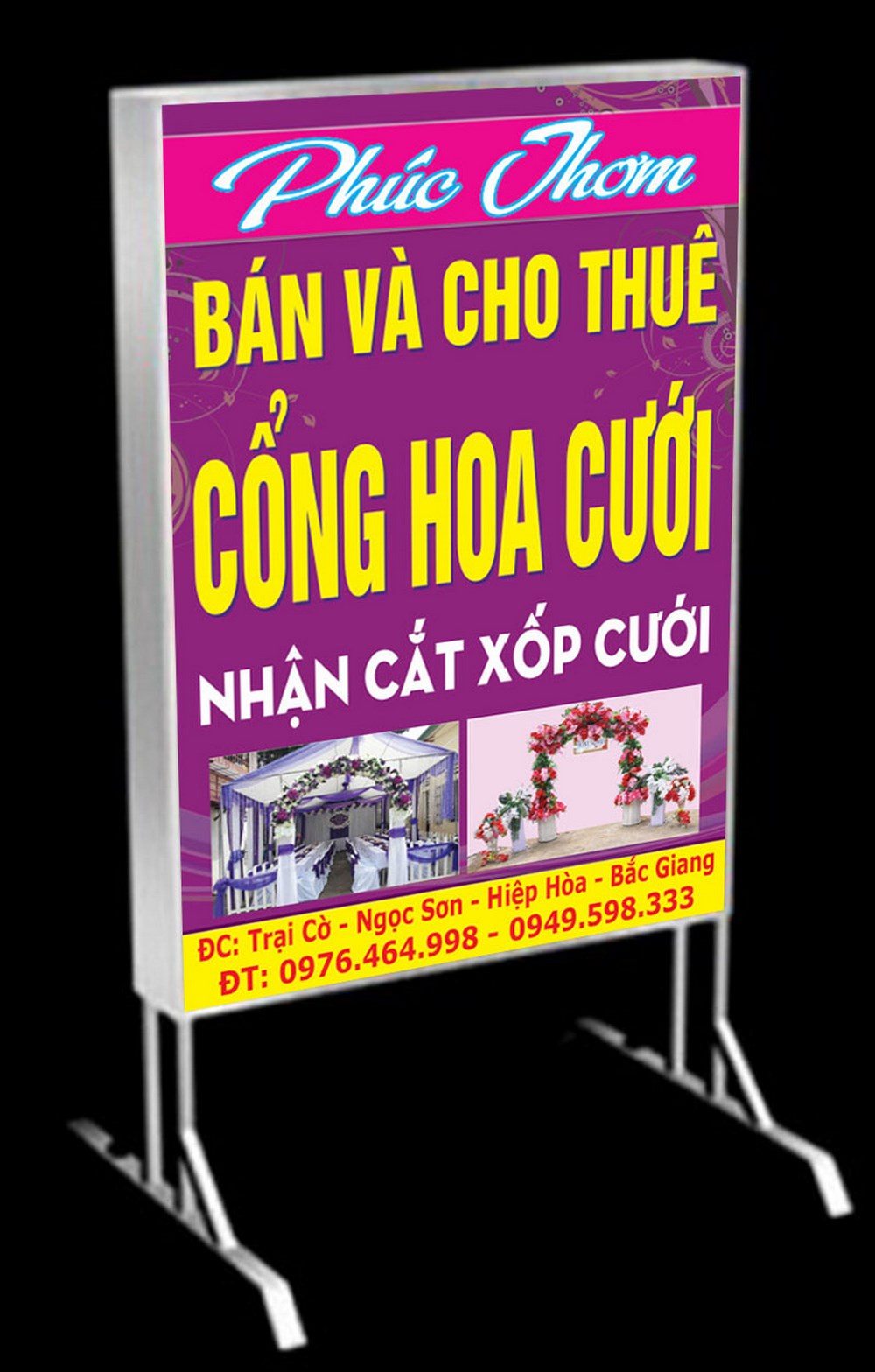 Mẫu biển vẫy bán và cho thuê cổng hoa cưới