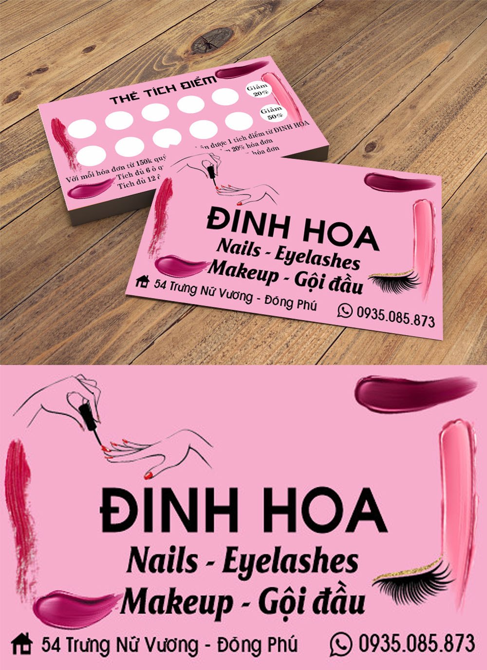 Mẫu thẻ tích điểm tiệm spa nail tóc