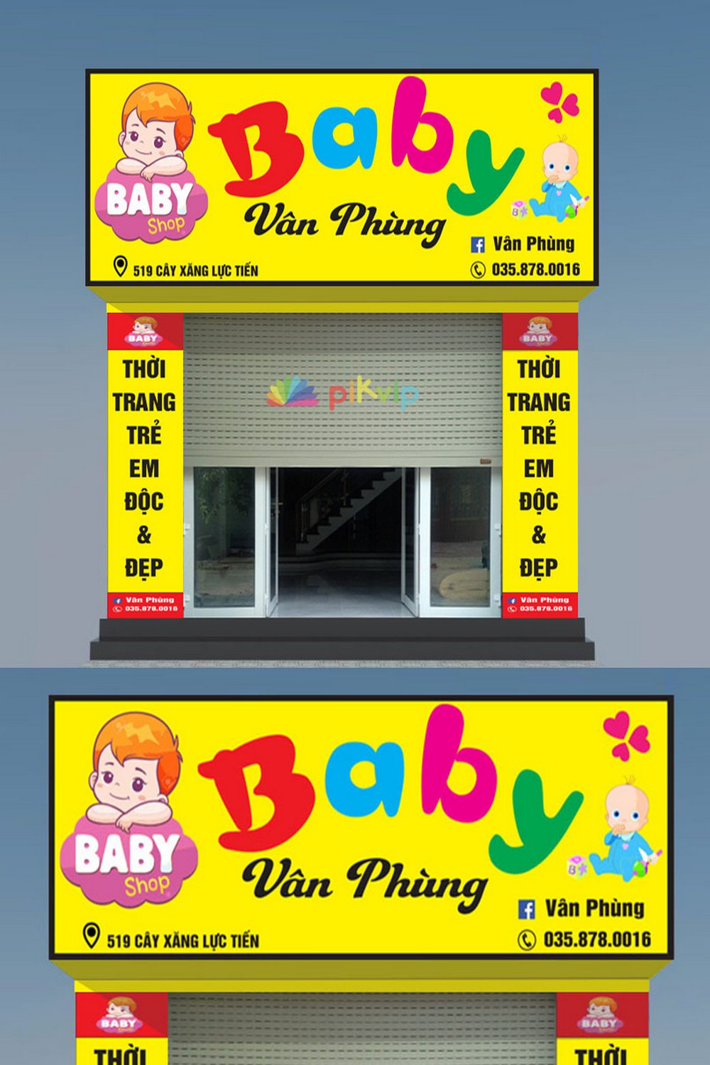 Mẫu biển quảng cáo shop thời trang trẻ em baby vân phùng