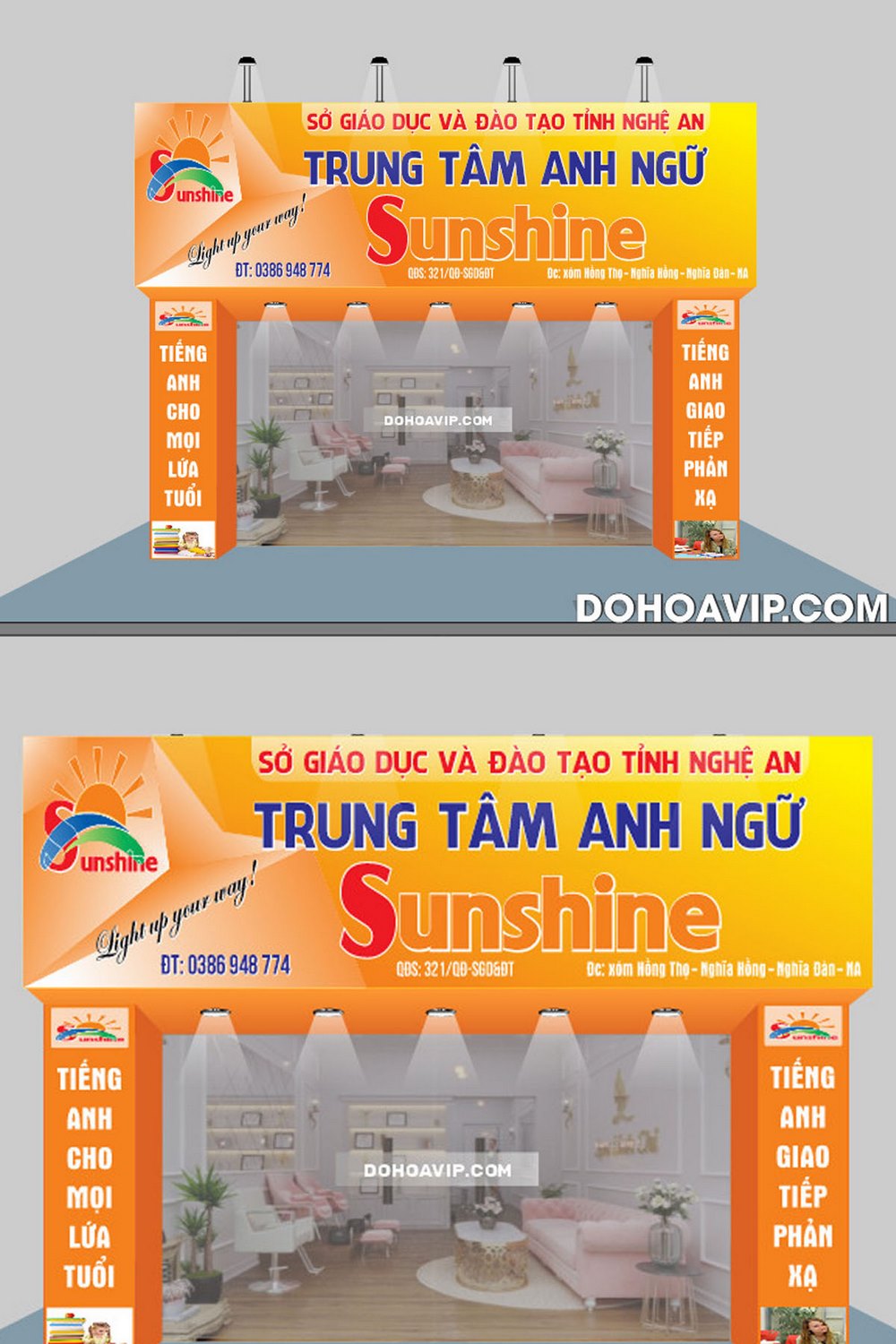 Mẫu bảng hiệu quảng cáo trung tâm anh ngữ sunshine