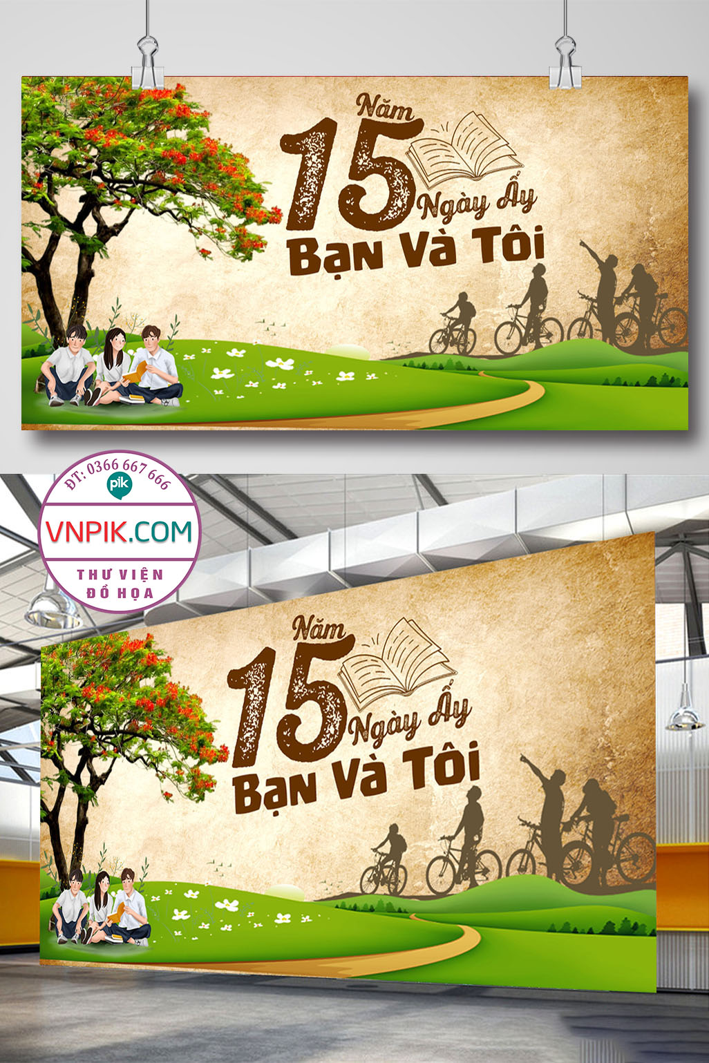 Backdrop kỷ niệm 15 năm ngày ra trường file corel