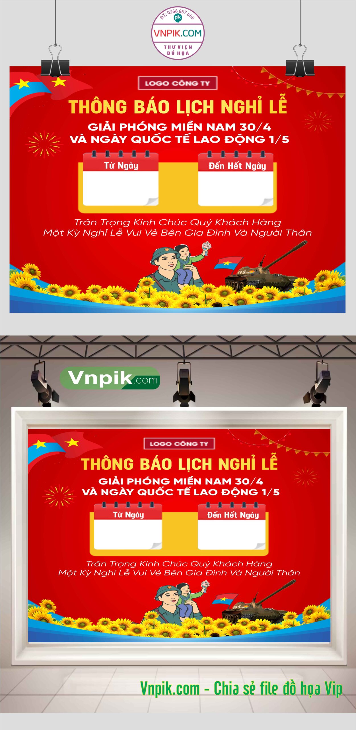 File Corel thông báo lịch nghỉ lễ giải phóng miền nam 30-4 Mẫu 01