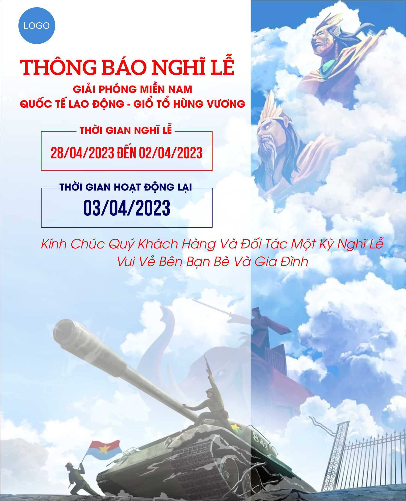 File Corel thông báo lịch nghỉ lễ giải phóng miền nam 30-4 Mẫu 03