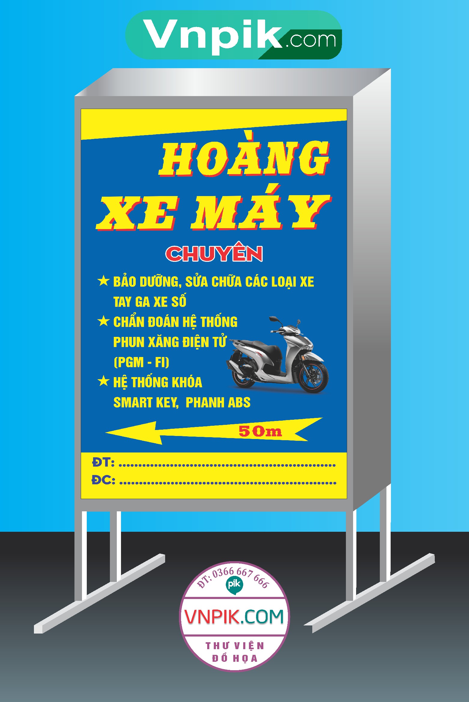 Mẫu biển vẫy cửa hàng Hoàng xe máy mẫu 01