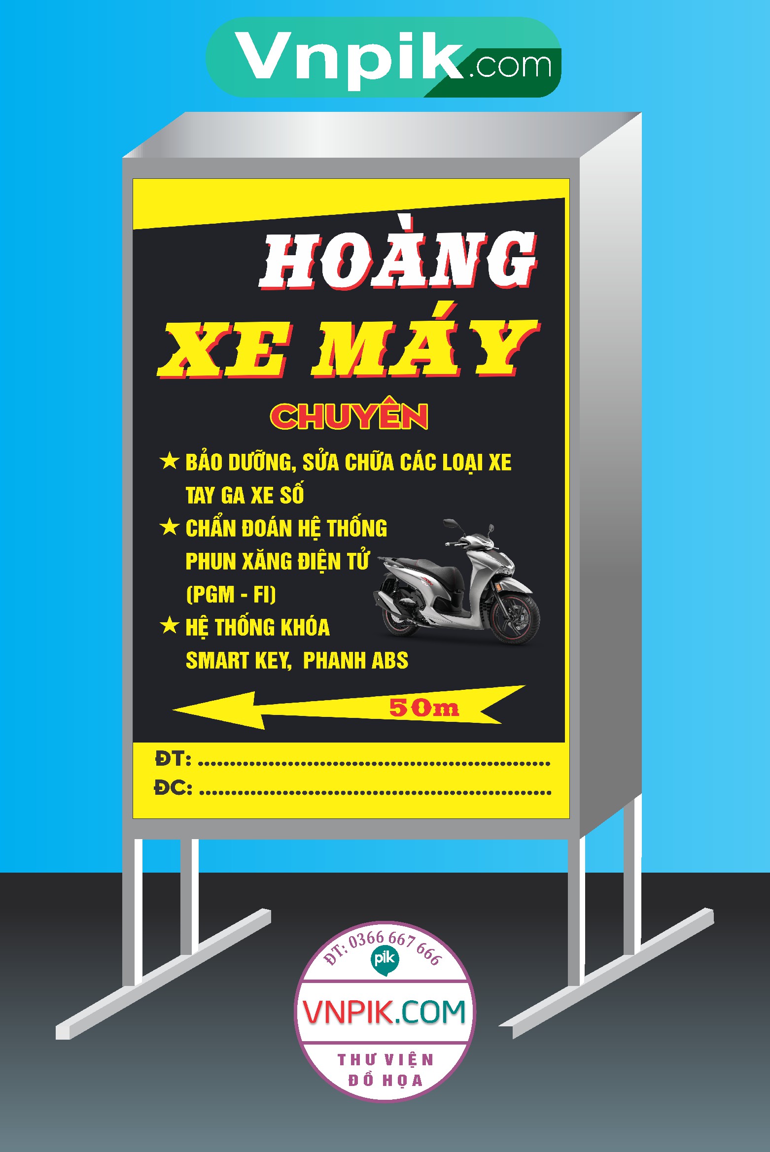 Mẫu biển vẫy cửa hàng Hoàng xe máy mẫu 04