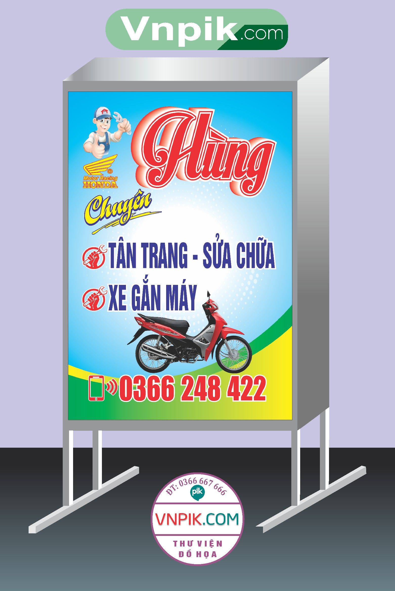 Mẫu biển vẫy cửa hàng Hùng, tân trang sửa chữa xe gắn máy