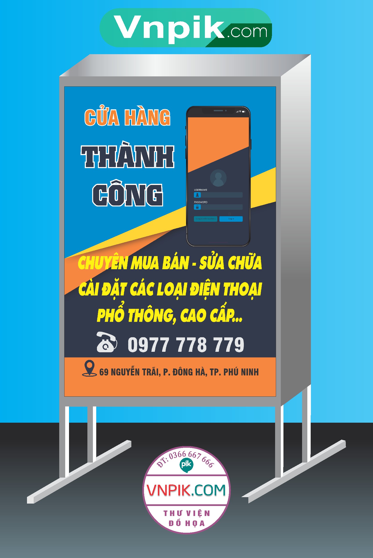 Mẫu biển vẫy cửa hàng thành công, sửa chữa cài đặt các loại điện thoại