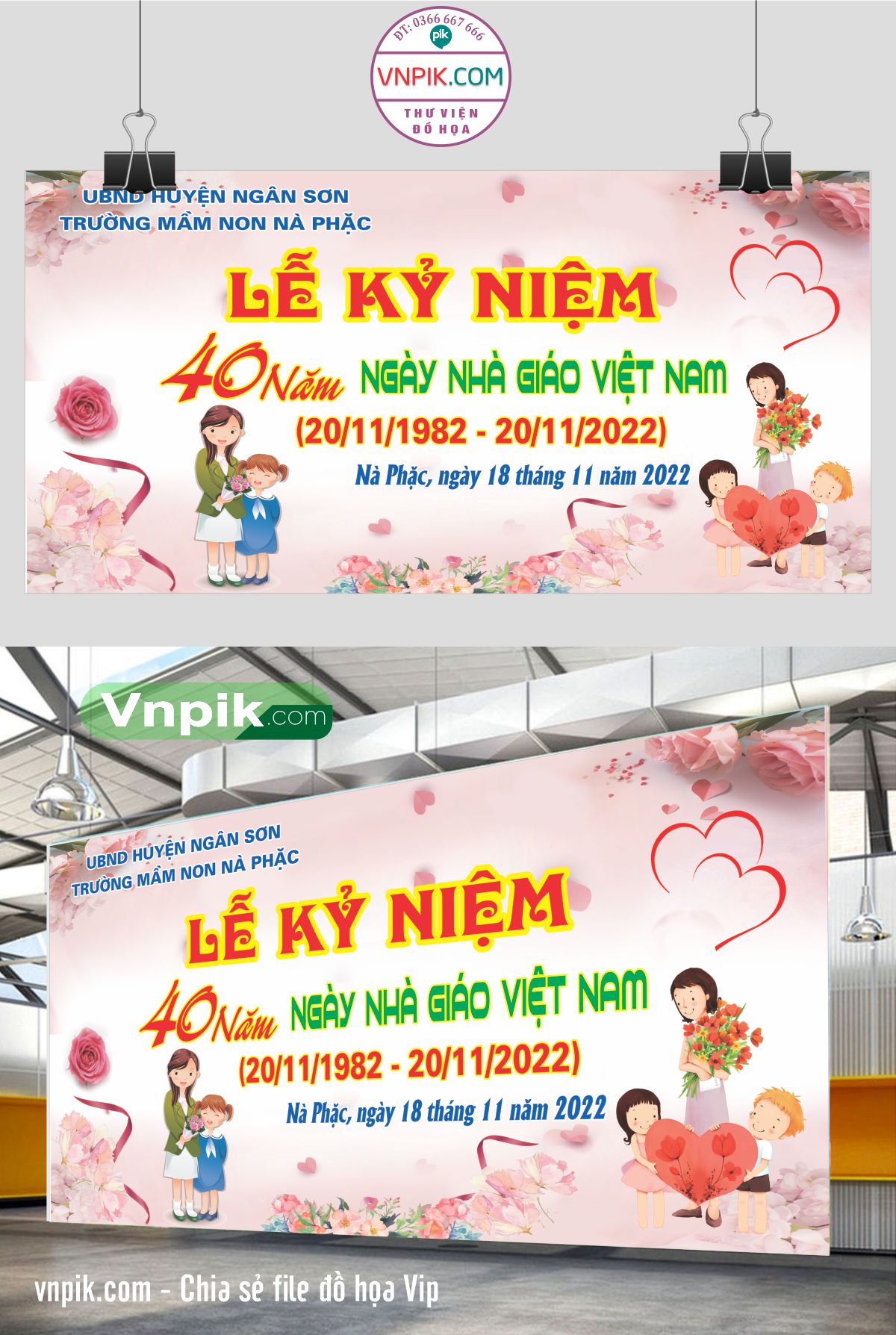 Mẫu maket kỷ niệm 40 năm ngày nhà giáo việt nam trường mầm non nà phặc