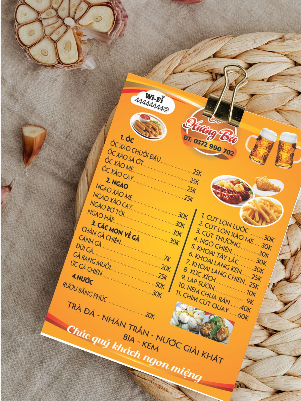 Mẫu menu quán ốc hương béo