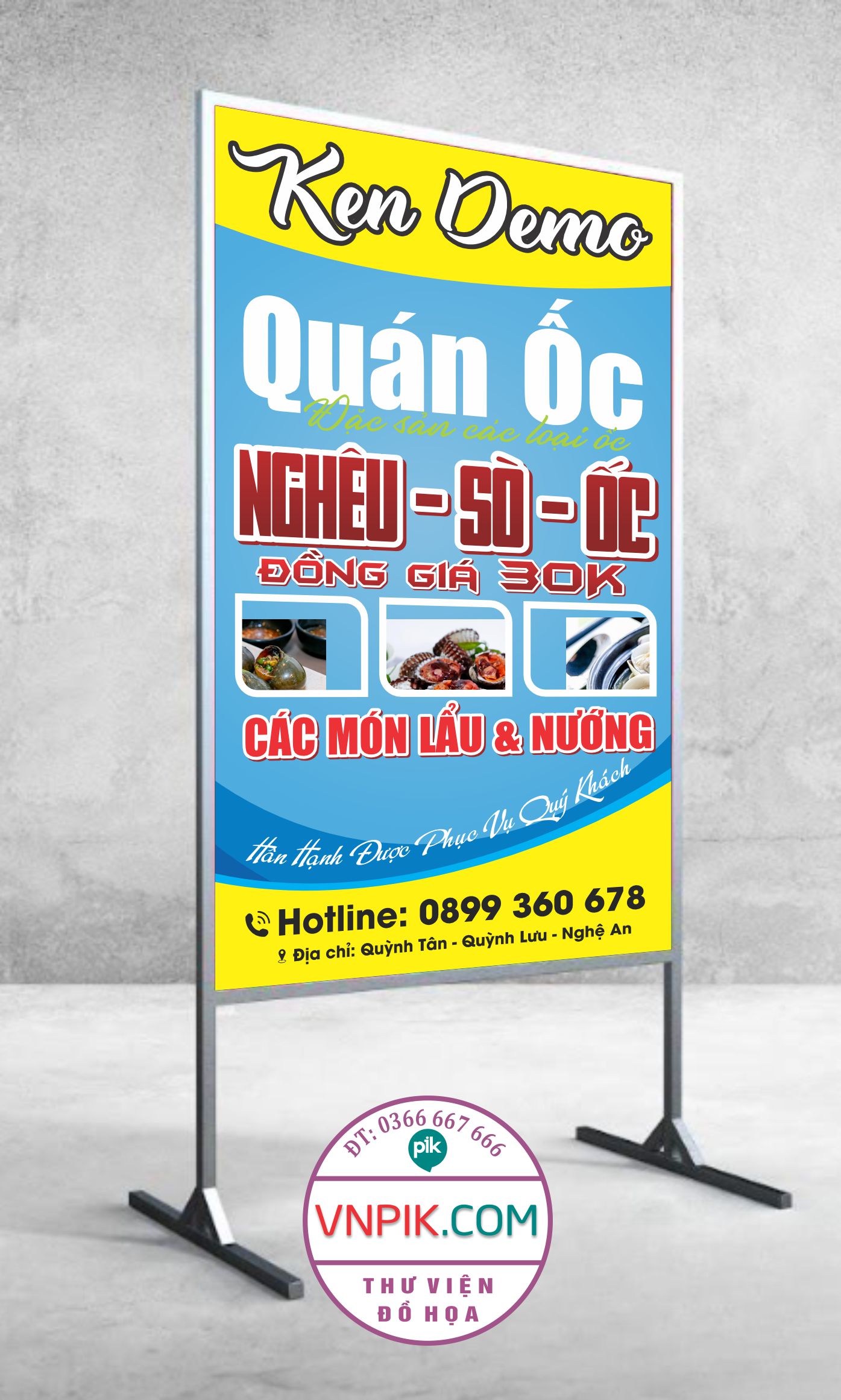 Bảng quảng cáo hộp đèn quán nhậu ốc ken demo