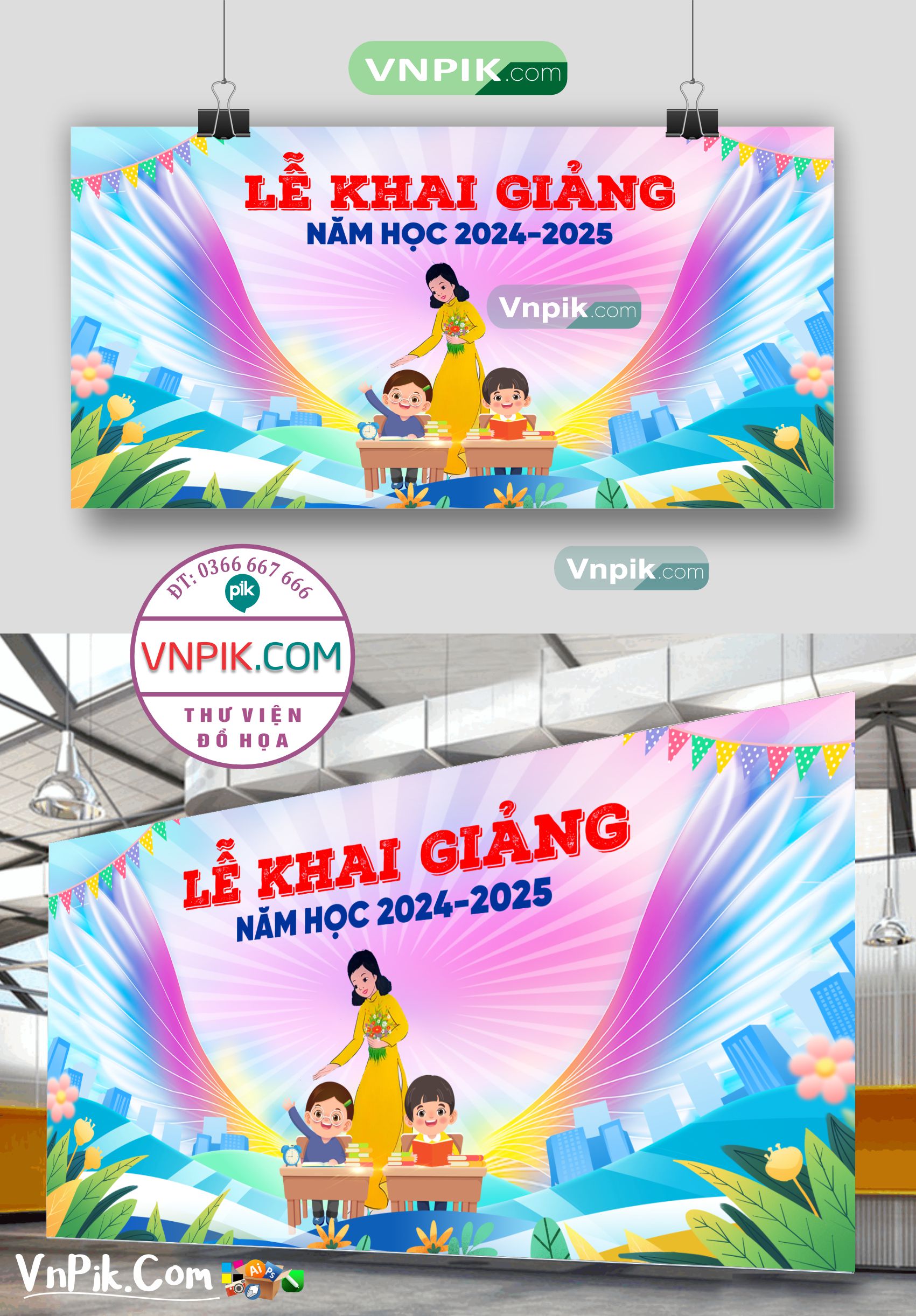 Backdrop Sân Khấu Khai Giảng Đẹp 2024 – 2025 File Corel Mẫu 33