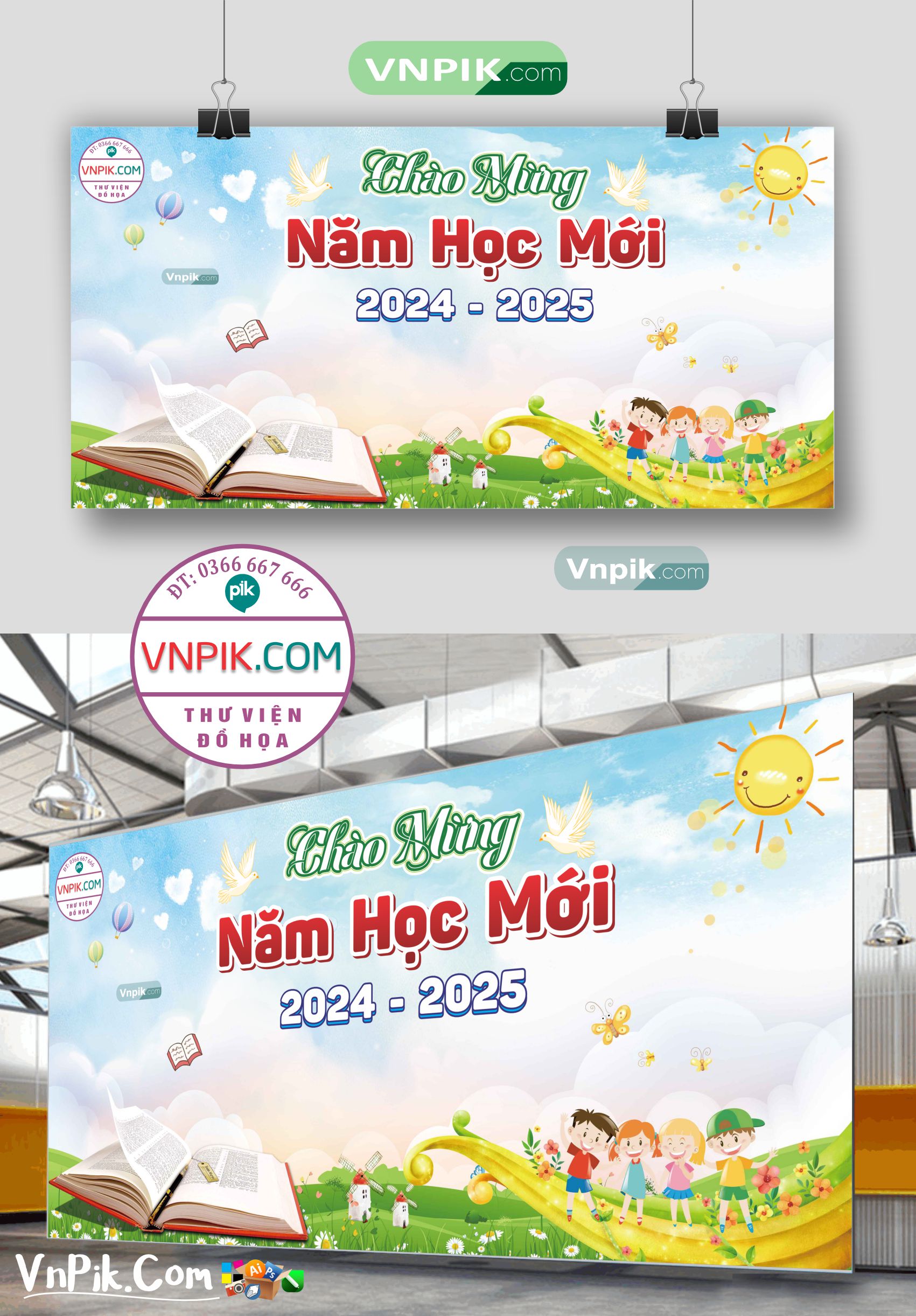 Backdrop Sân Khấu Khai Giảng Đẹp 2024 – 2025 File Corel Mẫu 36