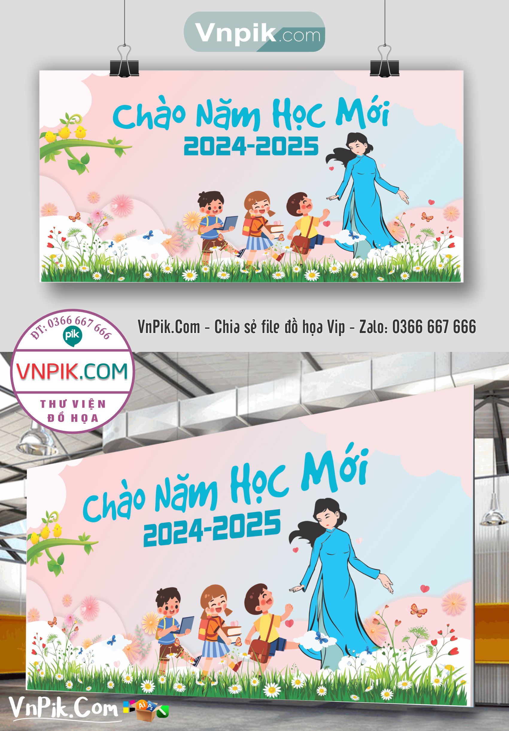 Backdrop Sân Khấu Khai Giảng Đẹp 2024 – 2025 File Corel Mẫu 42