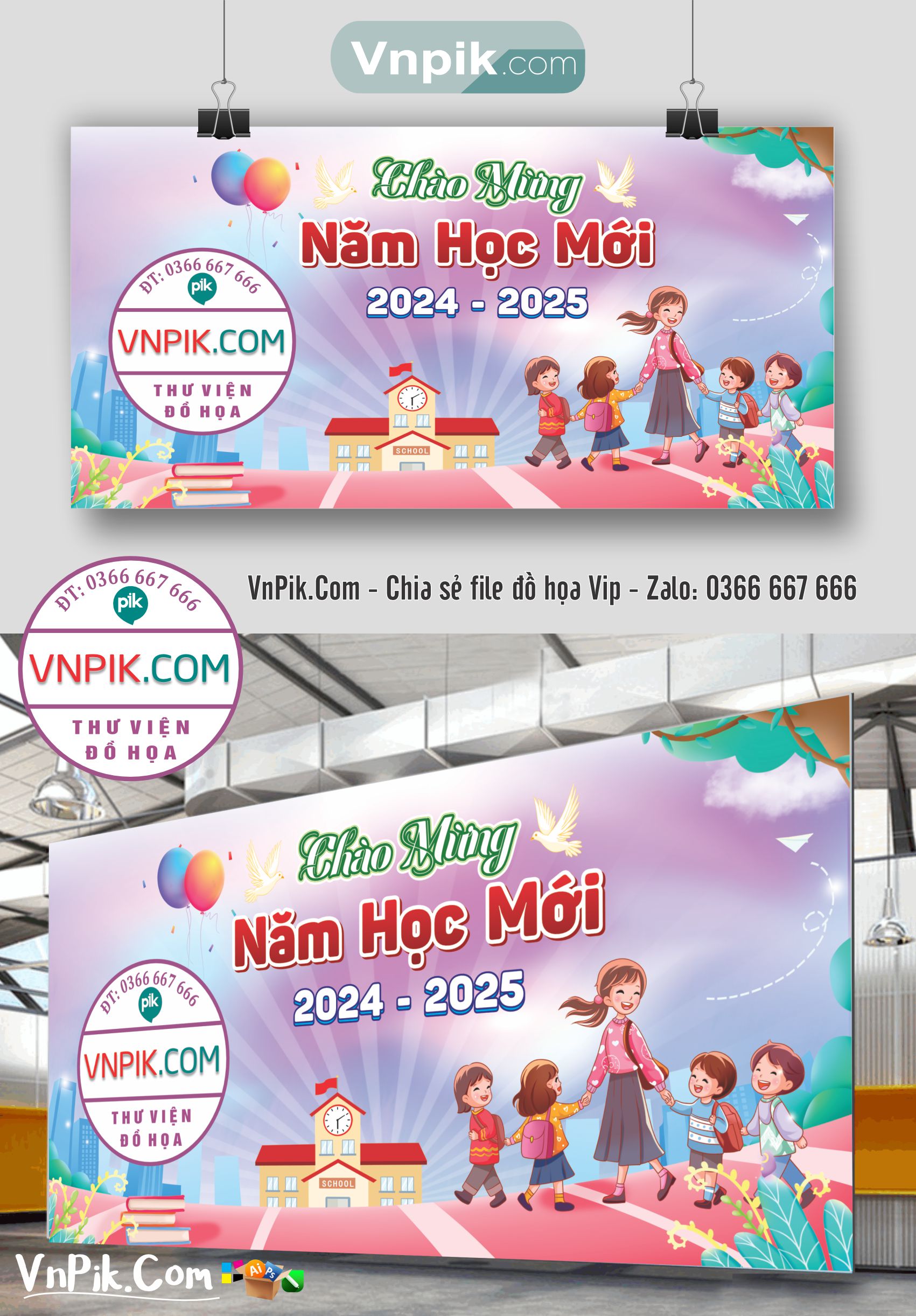 Backdrop Sân Khấu Khai Giảng Đẹp 2024 – 2025 File Corel Mẫu 43