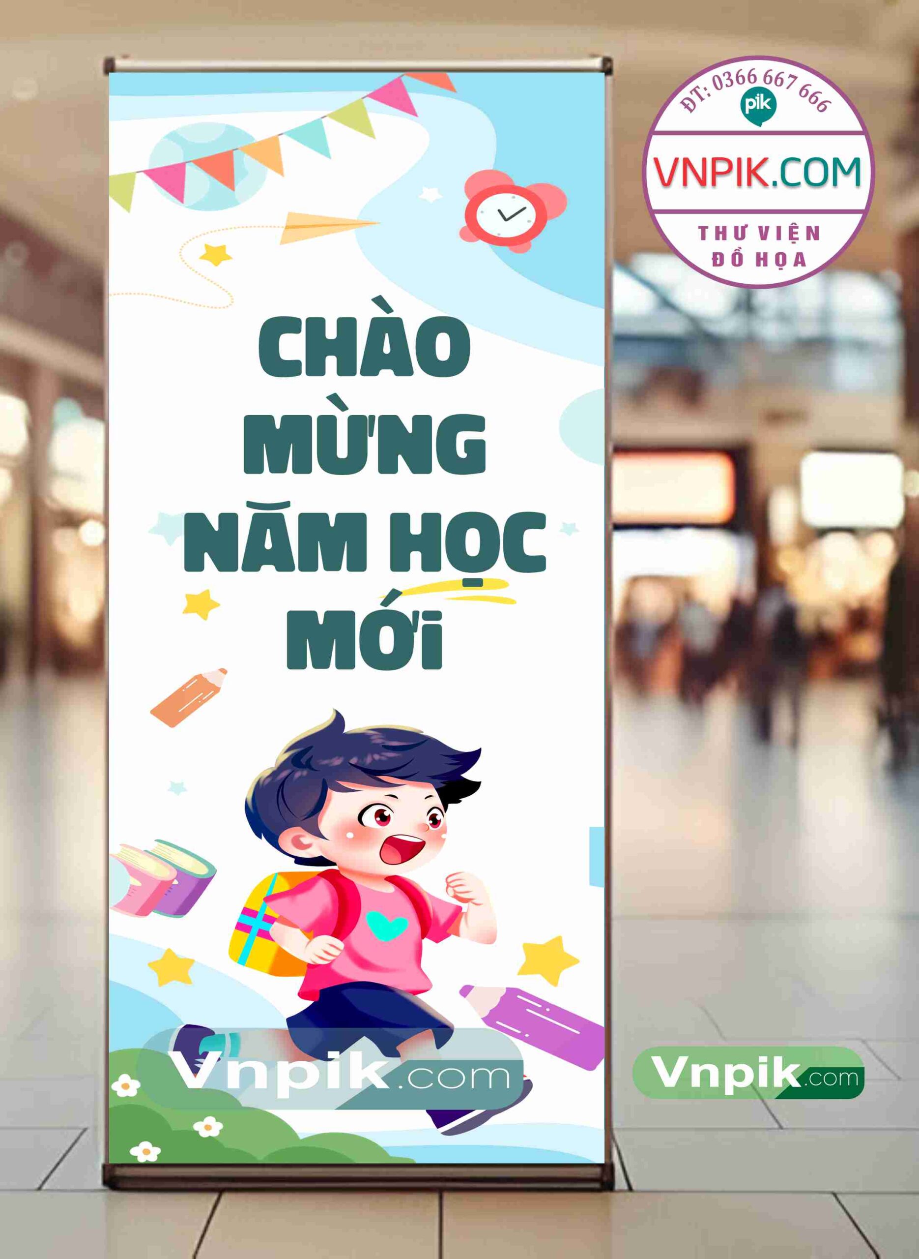 Phướn treo khai giảng chào đón học sinh lớp 1 mẫu 01