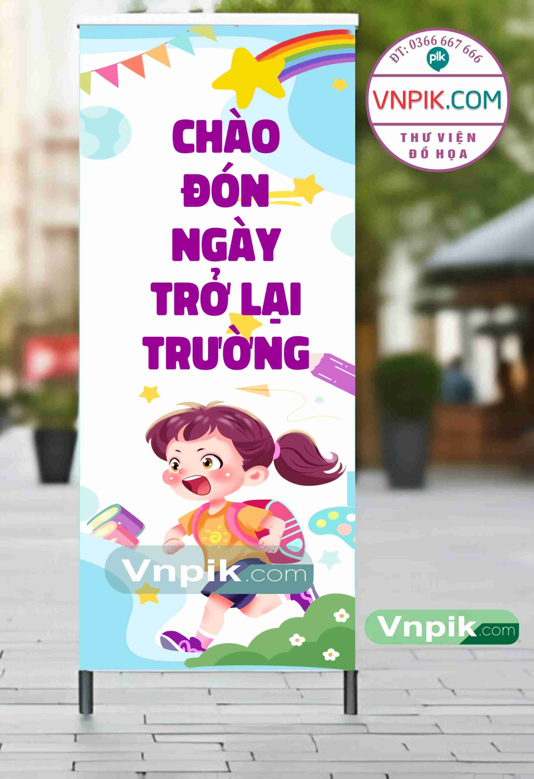 Phướn treo khai giảng chào đón học sinh lớp 1 mẫu 05