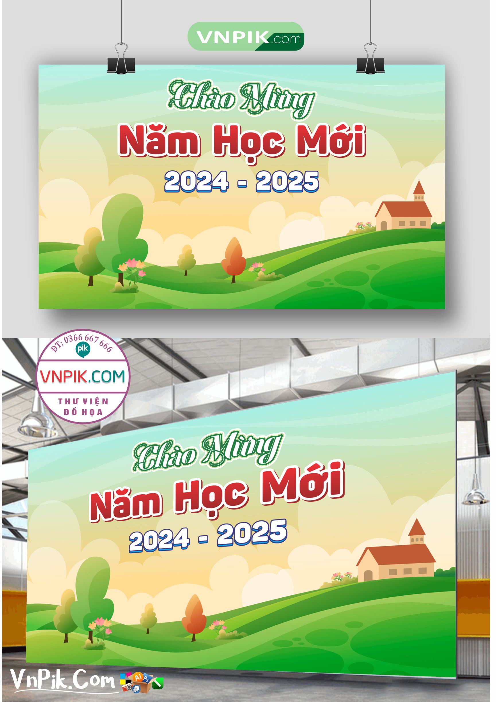 Backdrop Sân Khấu Khai Giảng Đẹp 2024 – 2025 File Corel Mẫu 16