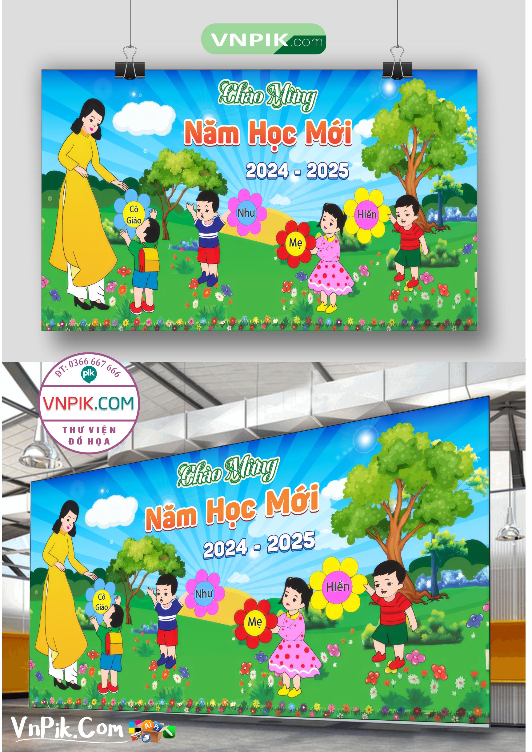 Backdrop Sân Khấu Khai Giảng Đẹp 2024 – 2025 File Corel Mẫu 21