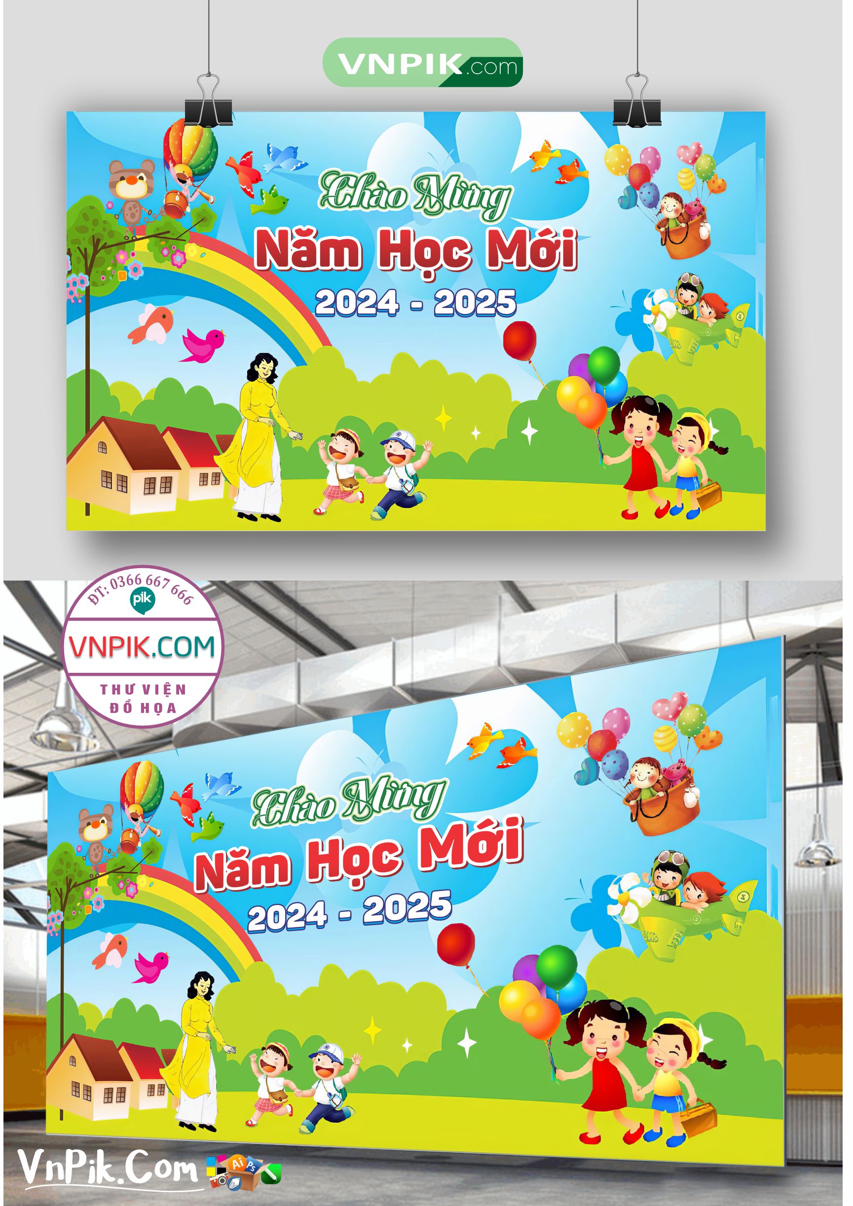 Backdrop Sân Khấu Khai Giảng Đẹp 2024 – 2025 File Corel Mẫu 22